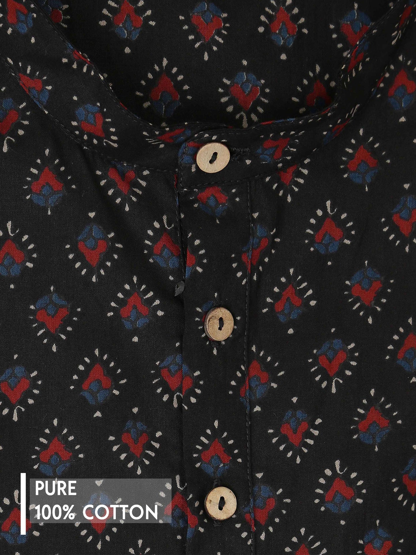 Charcoal Black Jaipur Print Short Kurta