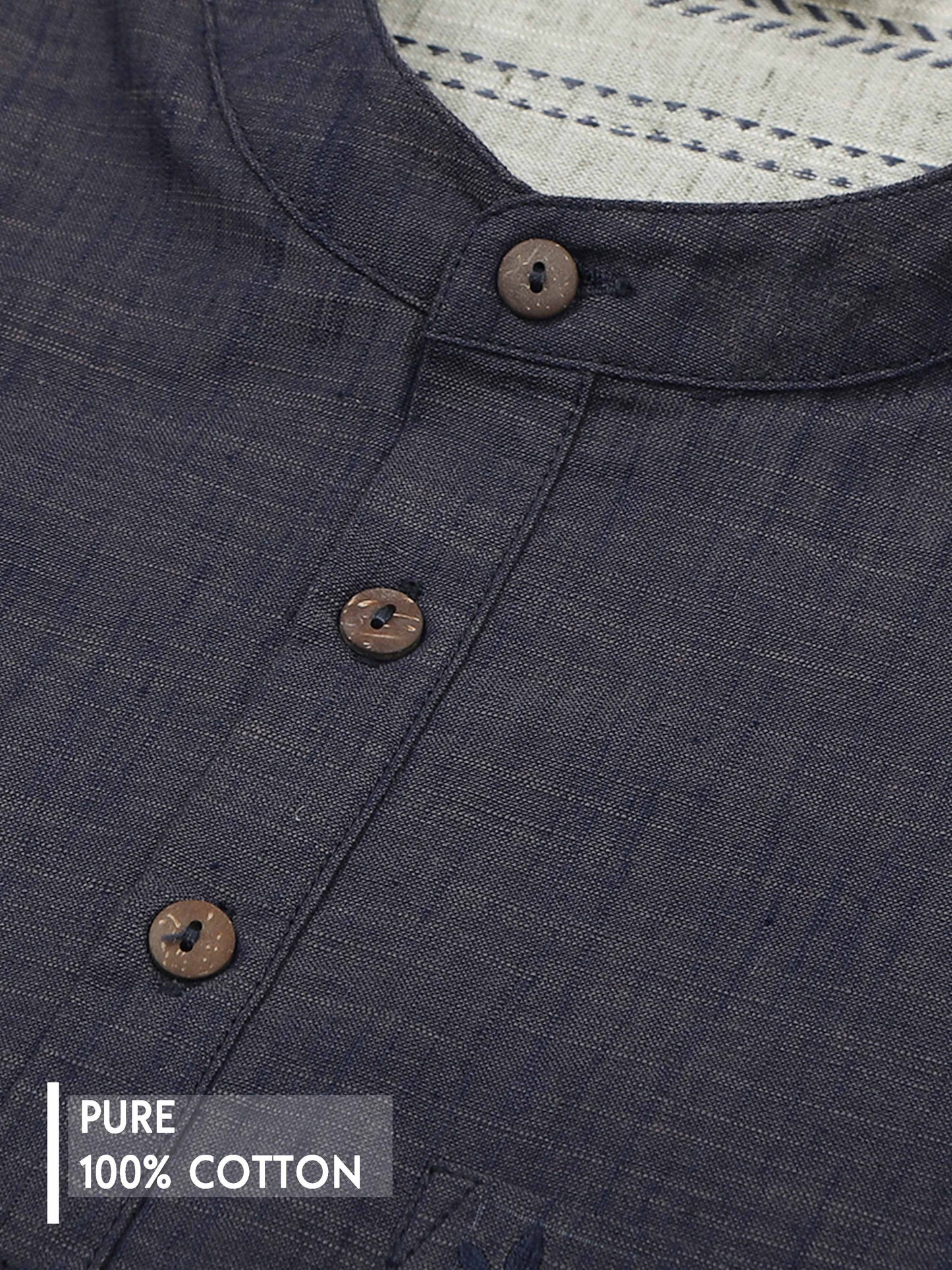 Steel Blue Self Textured Short Kurta