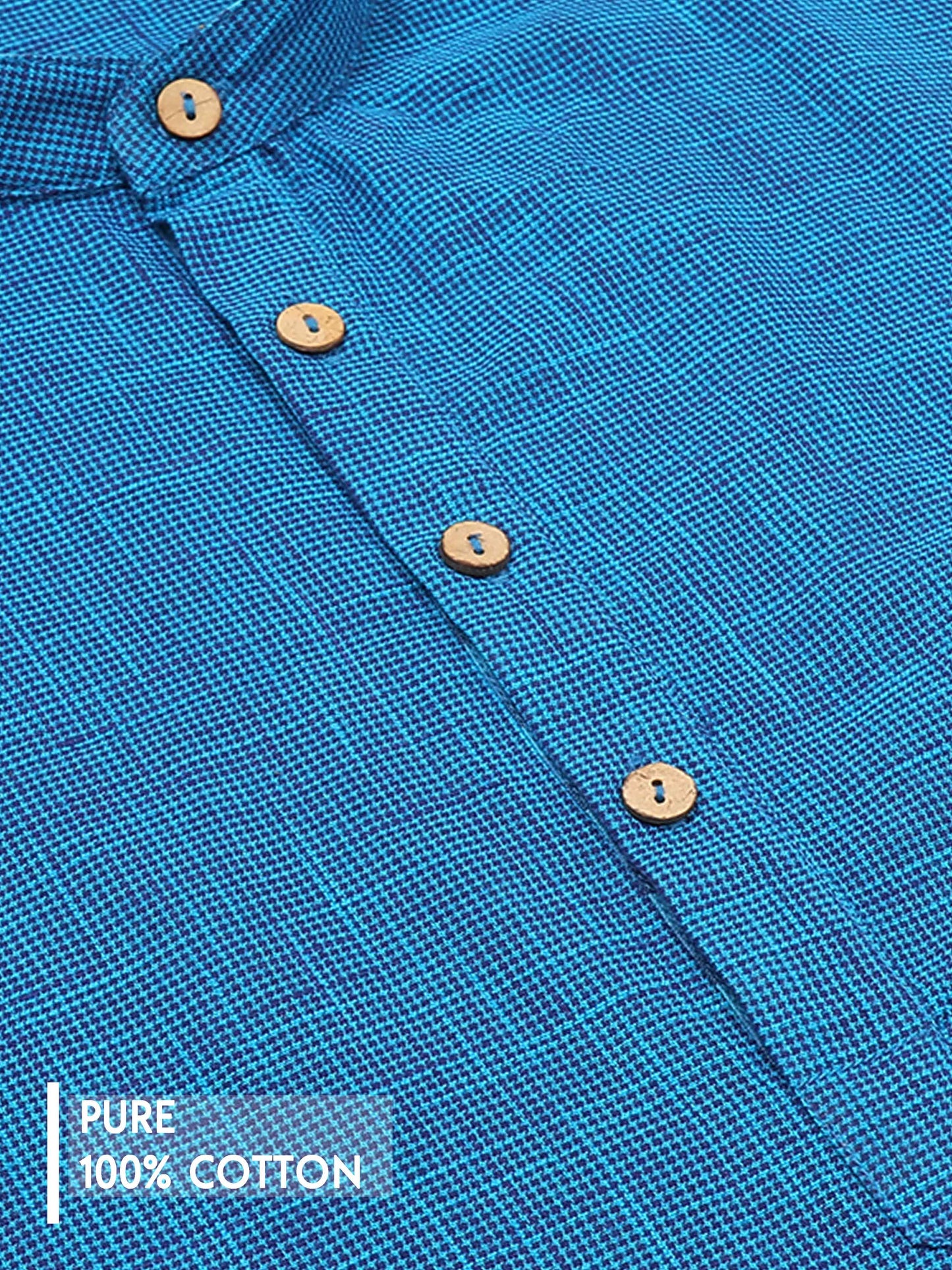 Royal Blue Cotton Self Textured Short Kurta