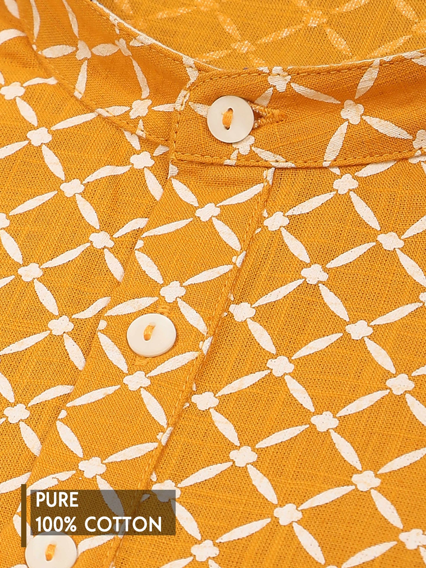 Yellow and White Printed Short Kurta