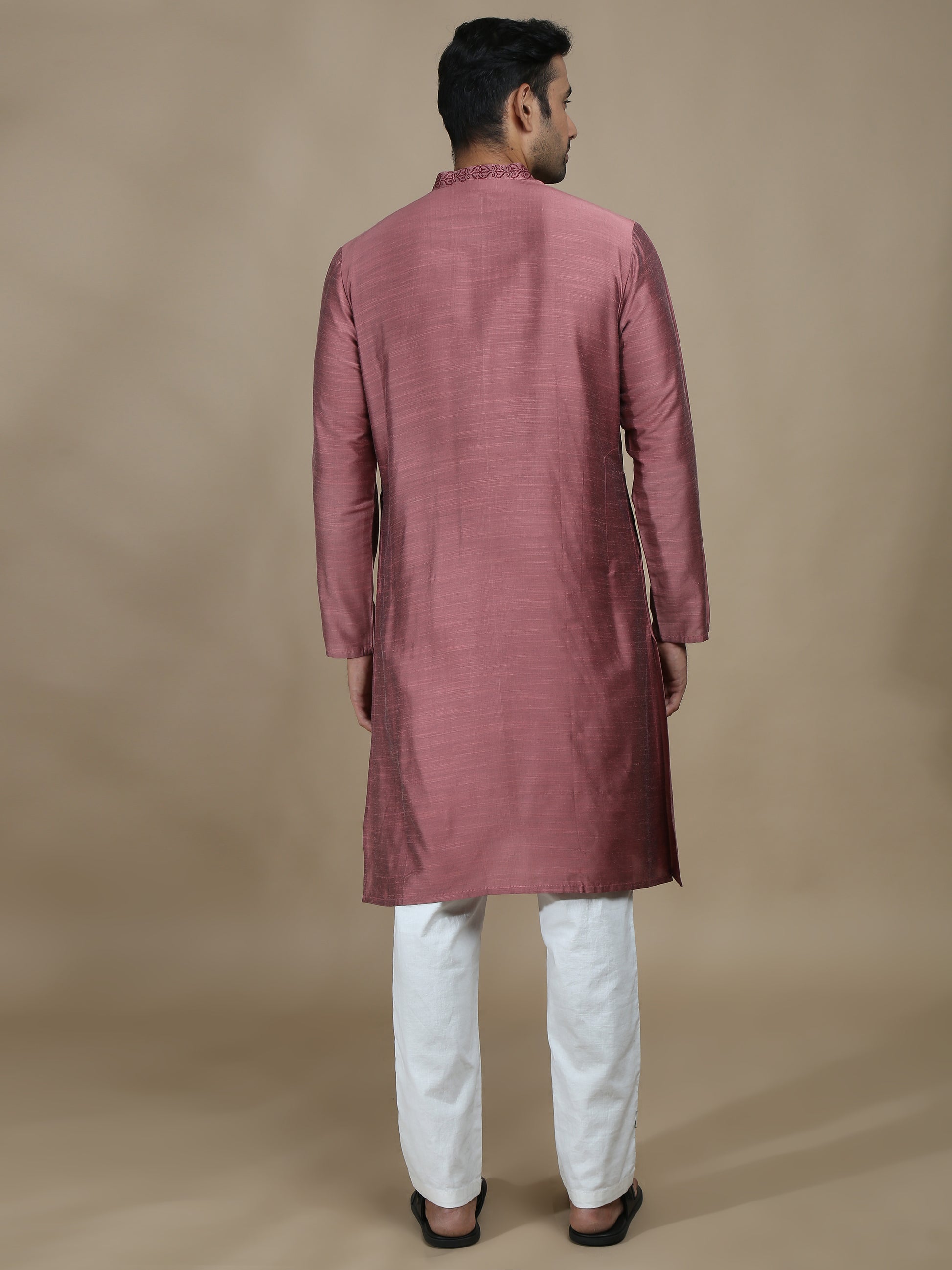 Dusty Rose Embroidered Long Kurta for Men