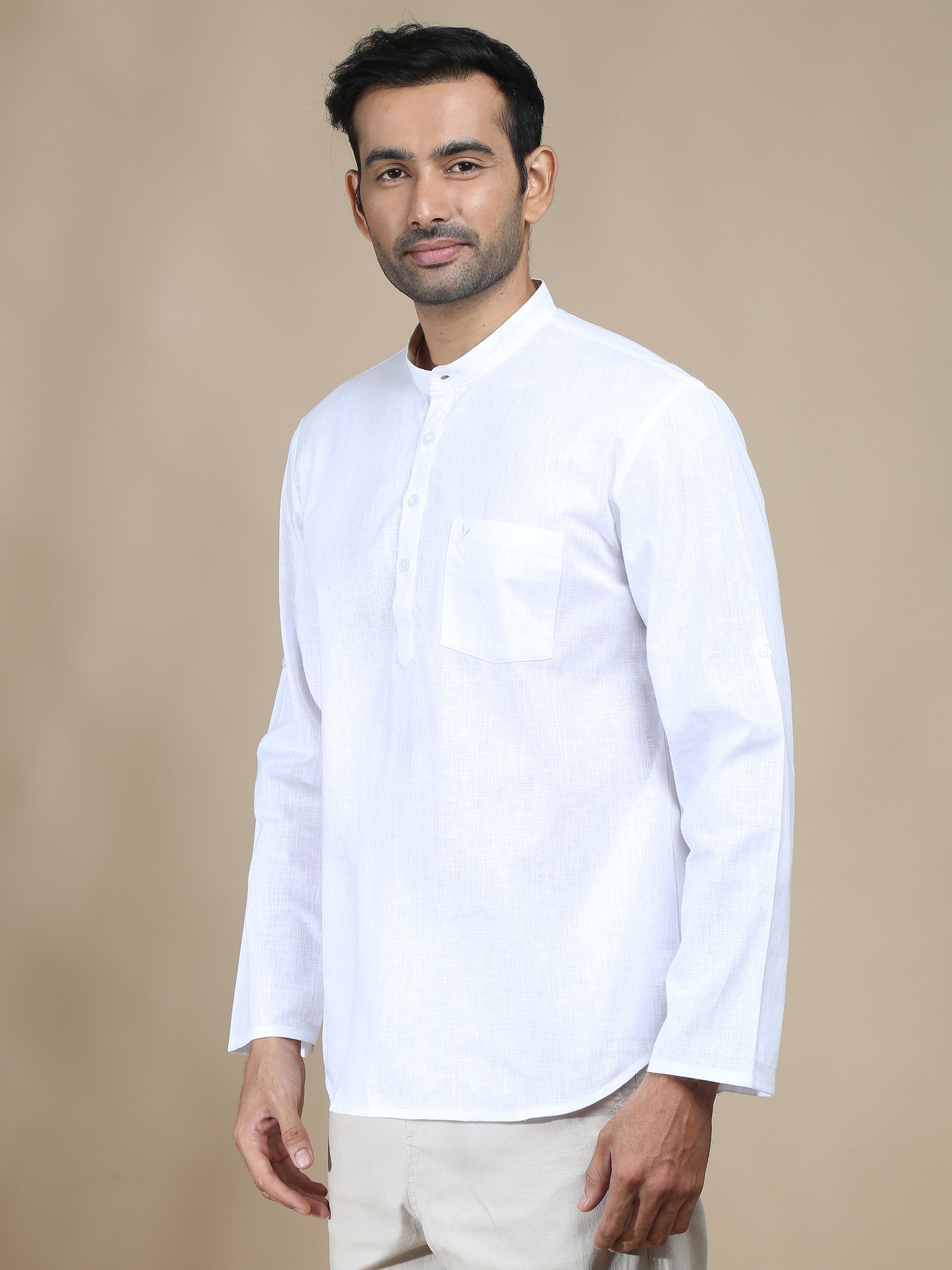White Cotton Short Kurta for Men