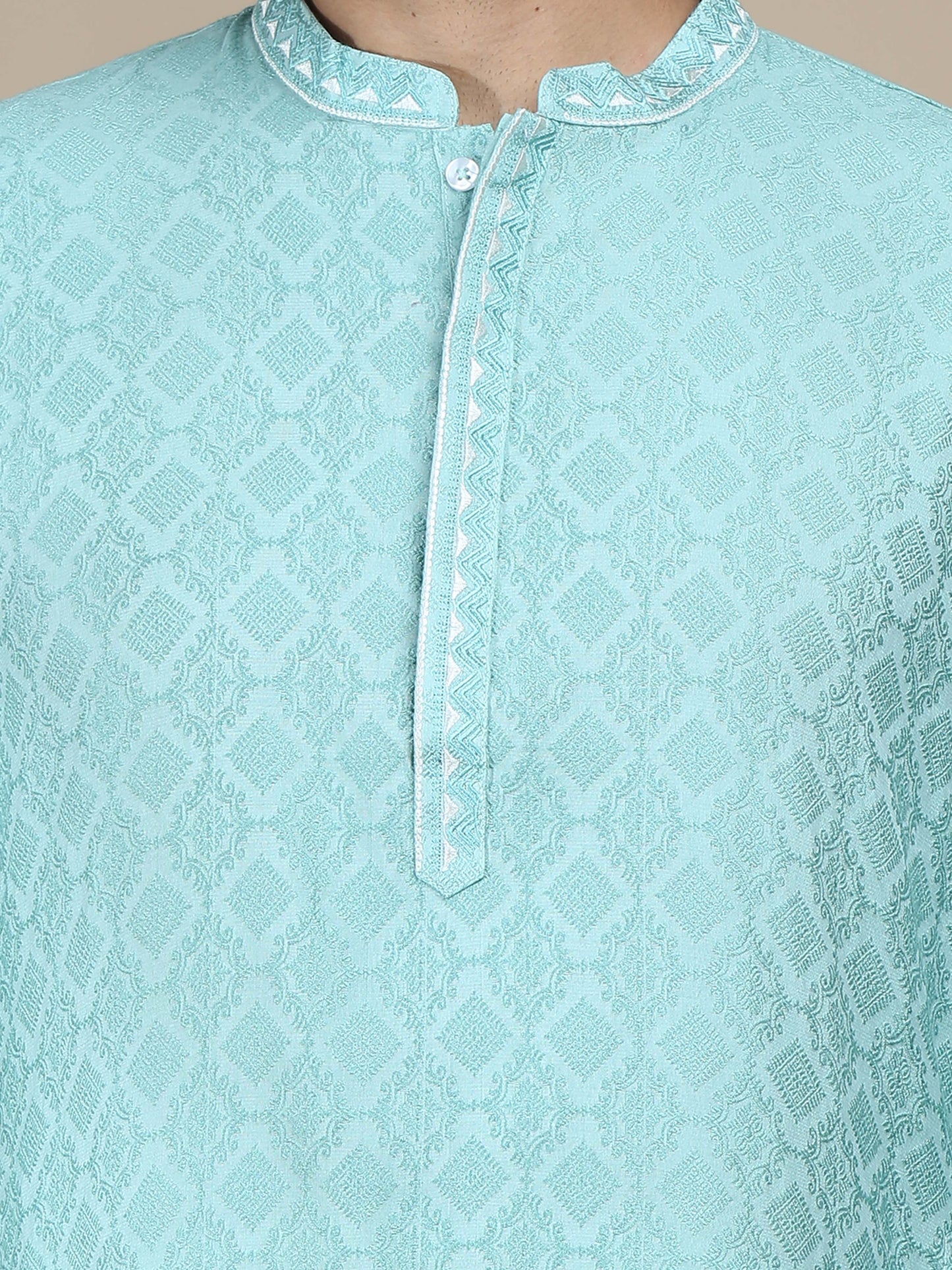 Mint Blue Embroidered Banarasi Long kurta for men