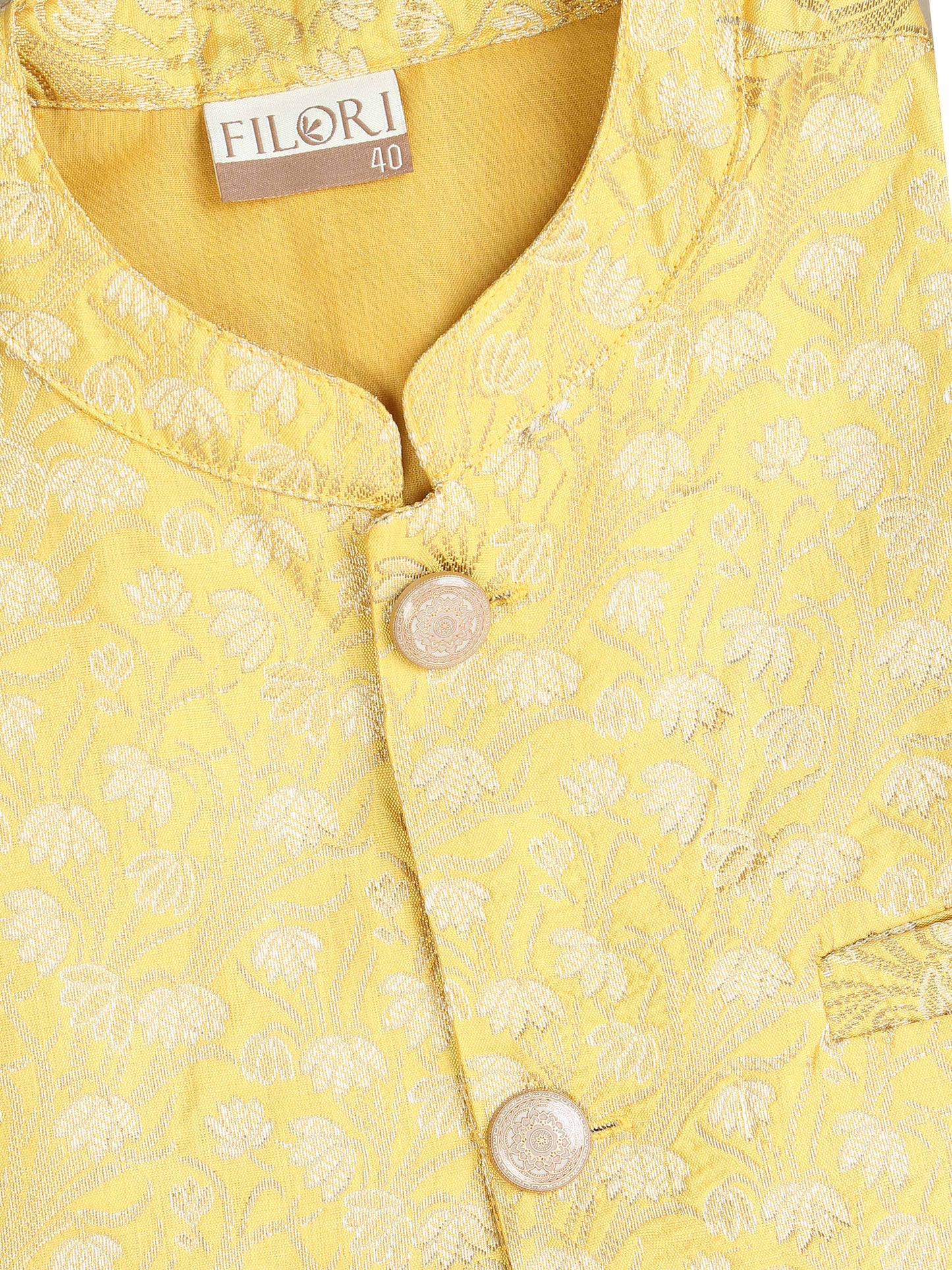 Yellow Brocade Nehru Jacket for Men
