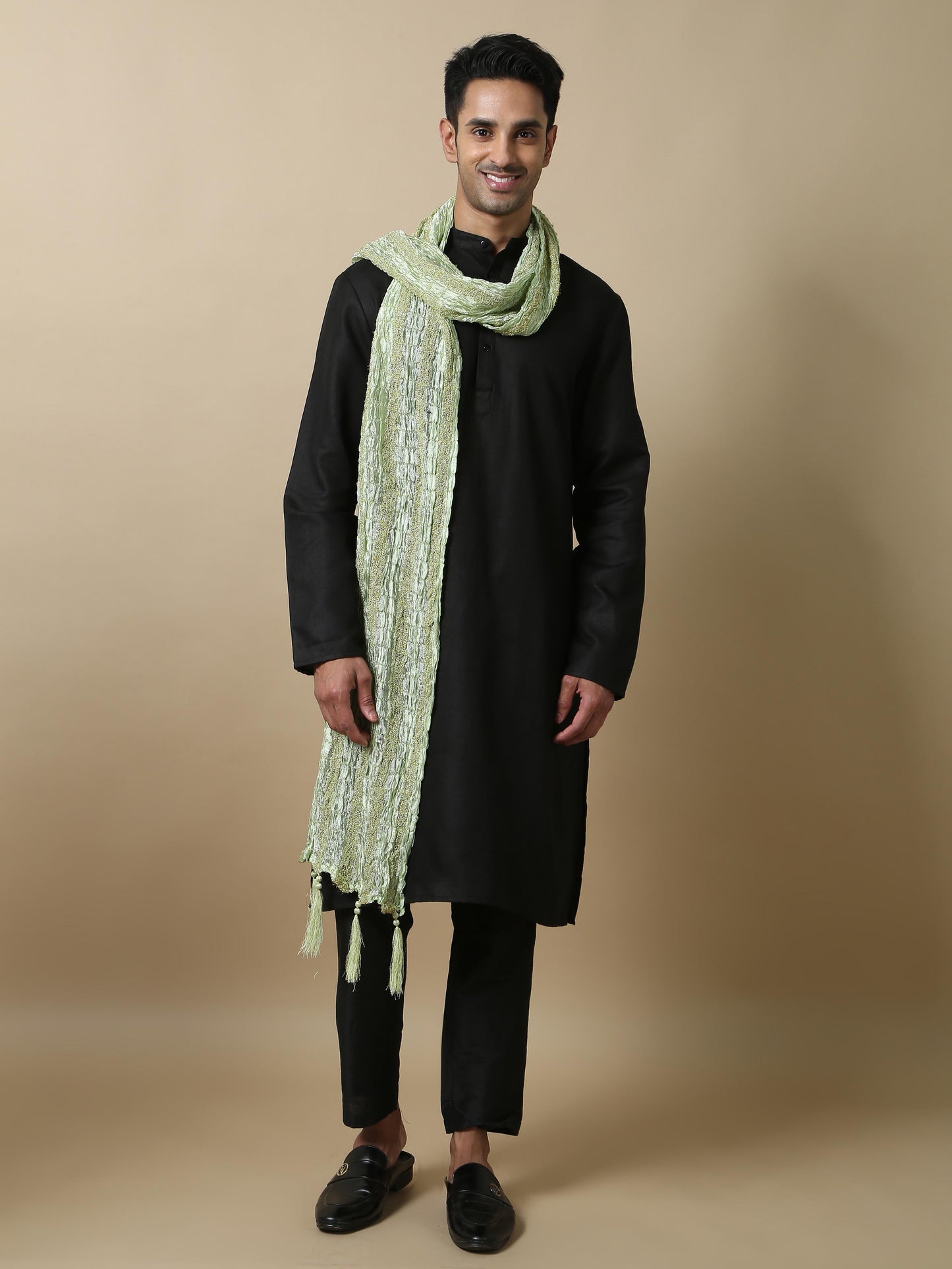 Pista Green Banarasi Stole for Men