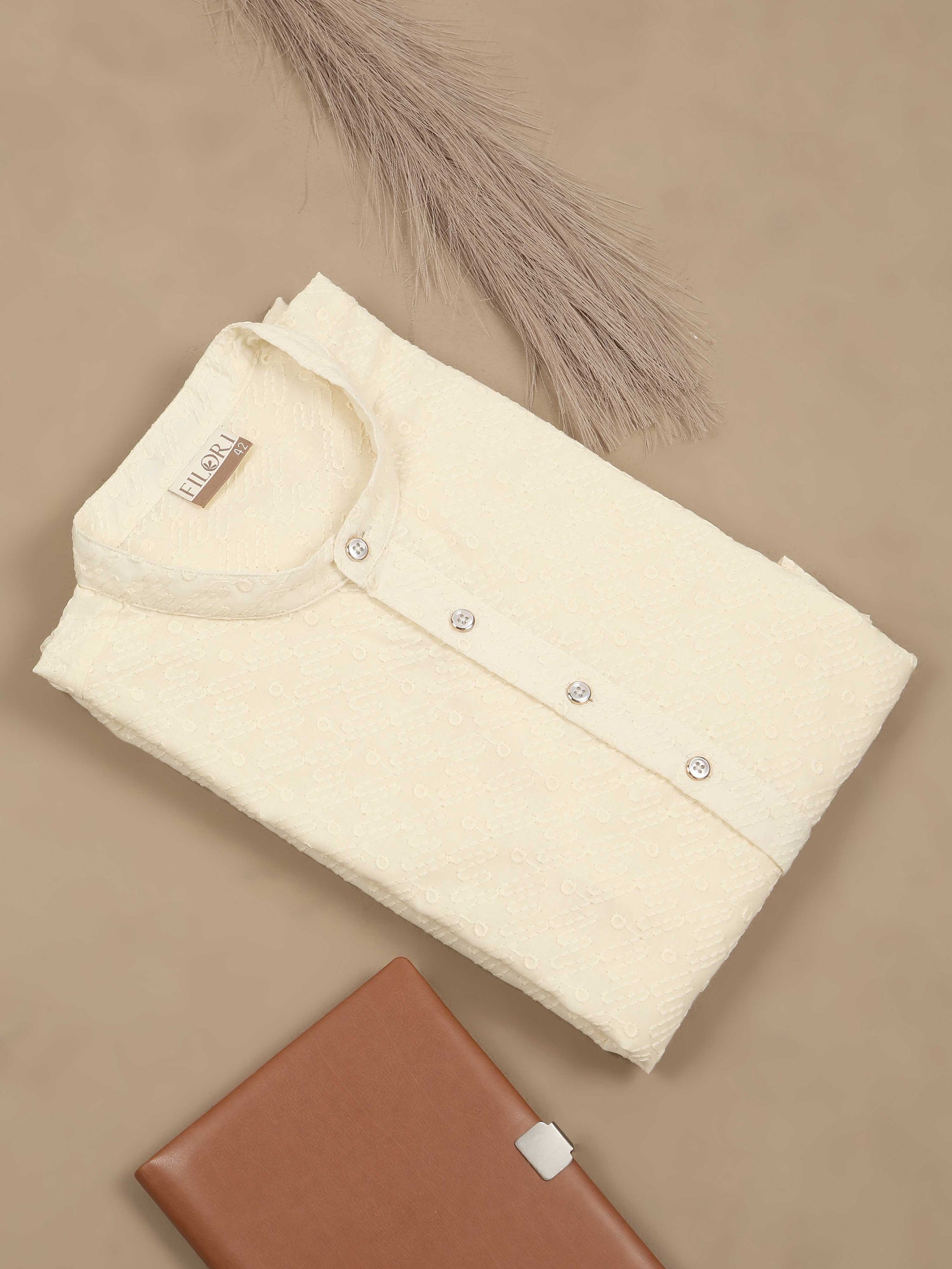 Cream chikankari mens long kurta designs