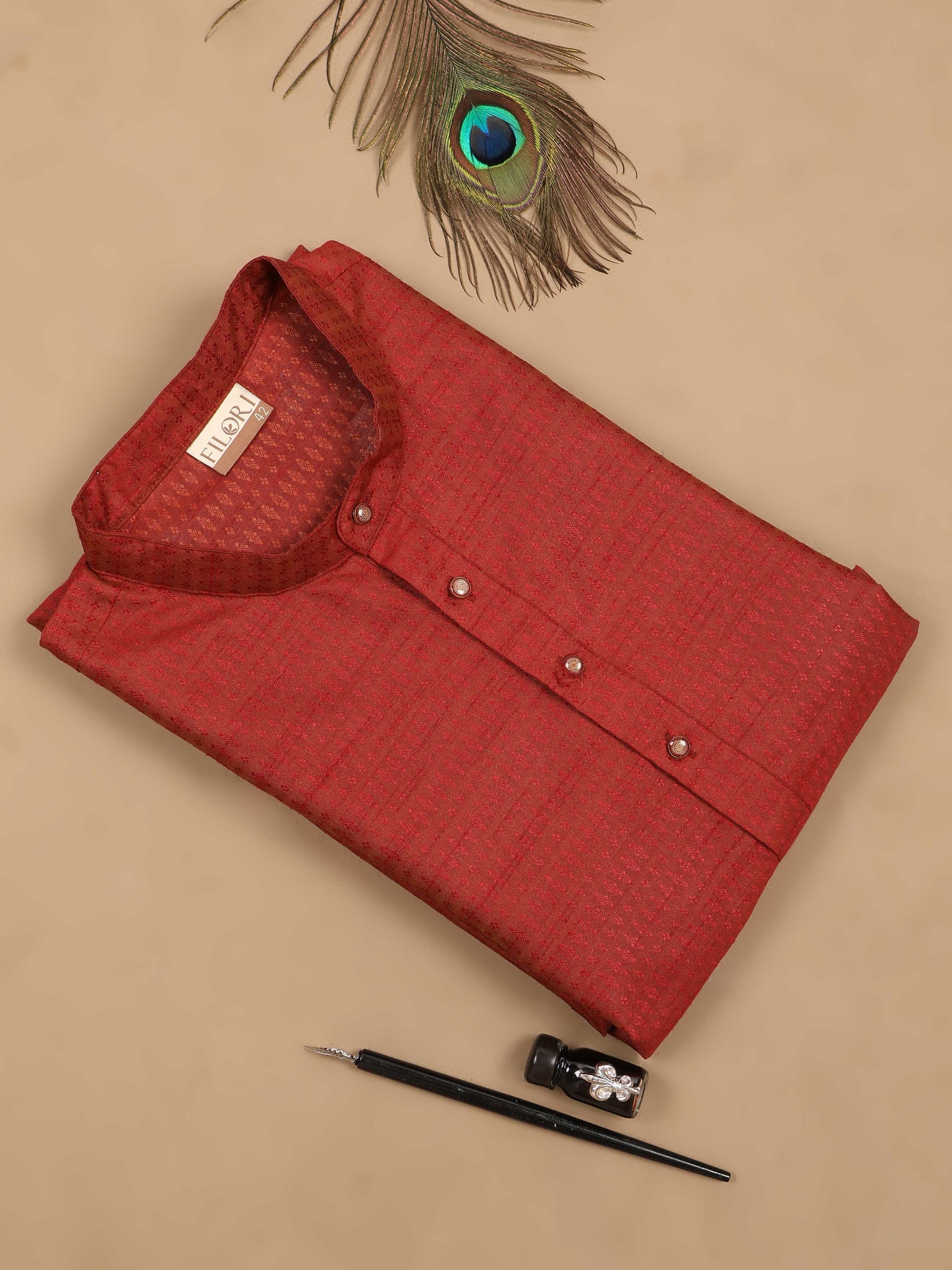 Maroon Banarasi Woven men's long kurtas