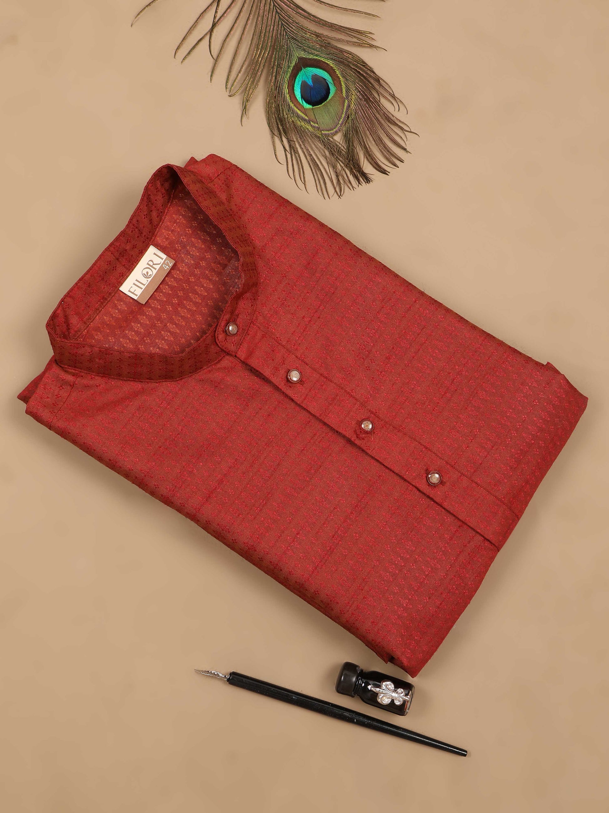 Maroon Banarasi Woven men's long kurtas