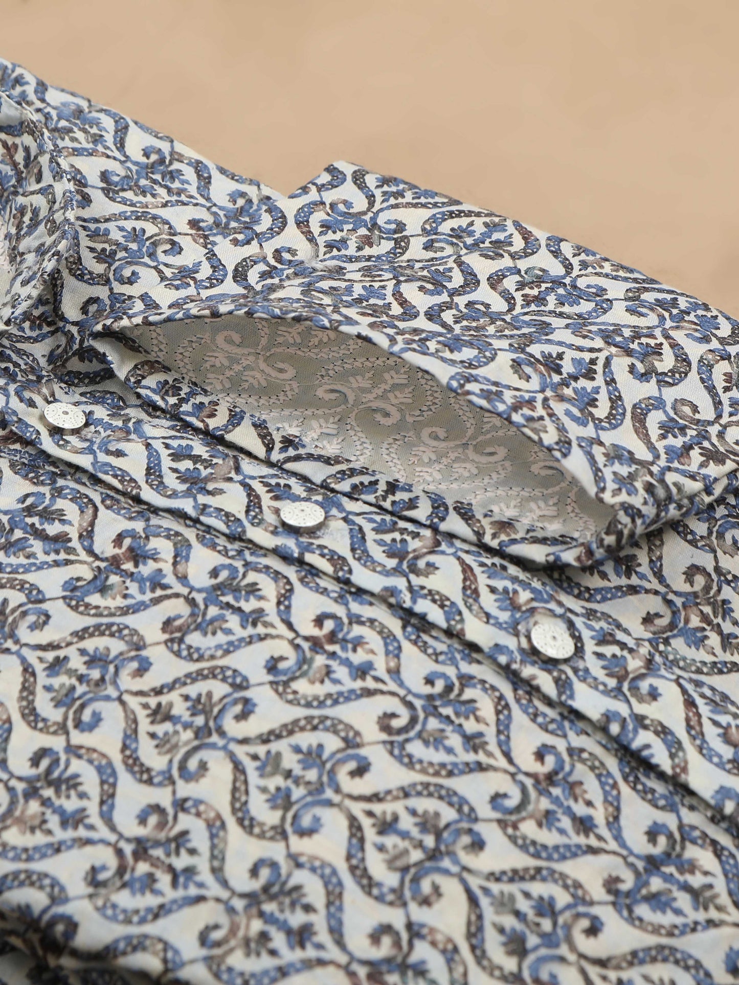 Blue Embroidered long cotton kurta for men