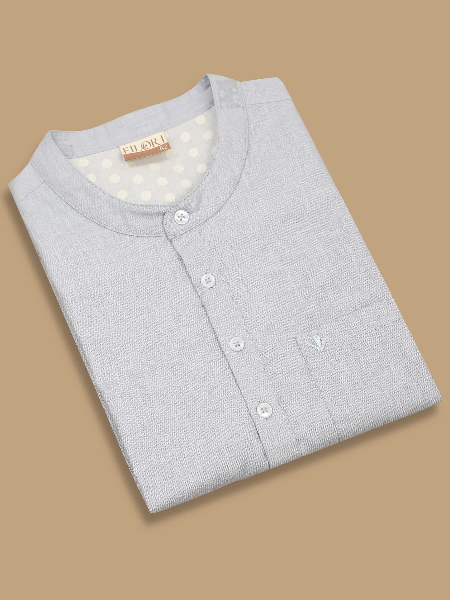 Moon Blue Cotton Short Kurta For Men