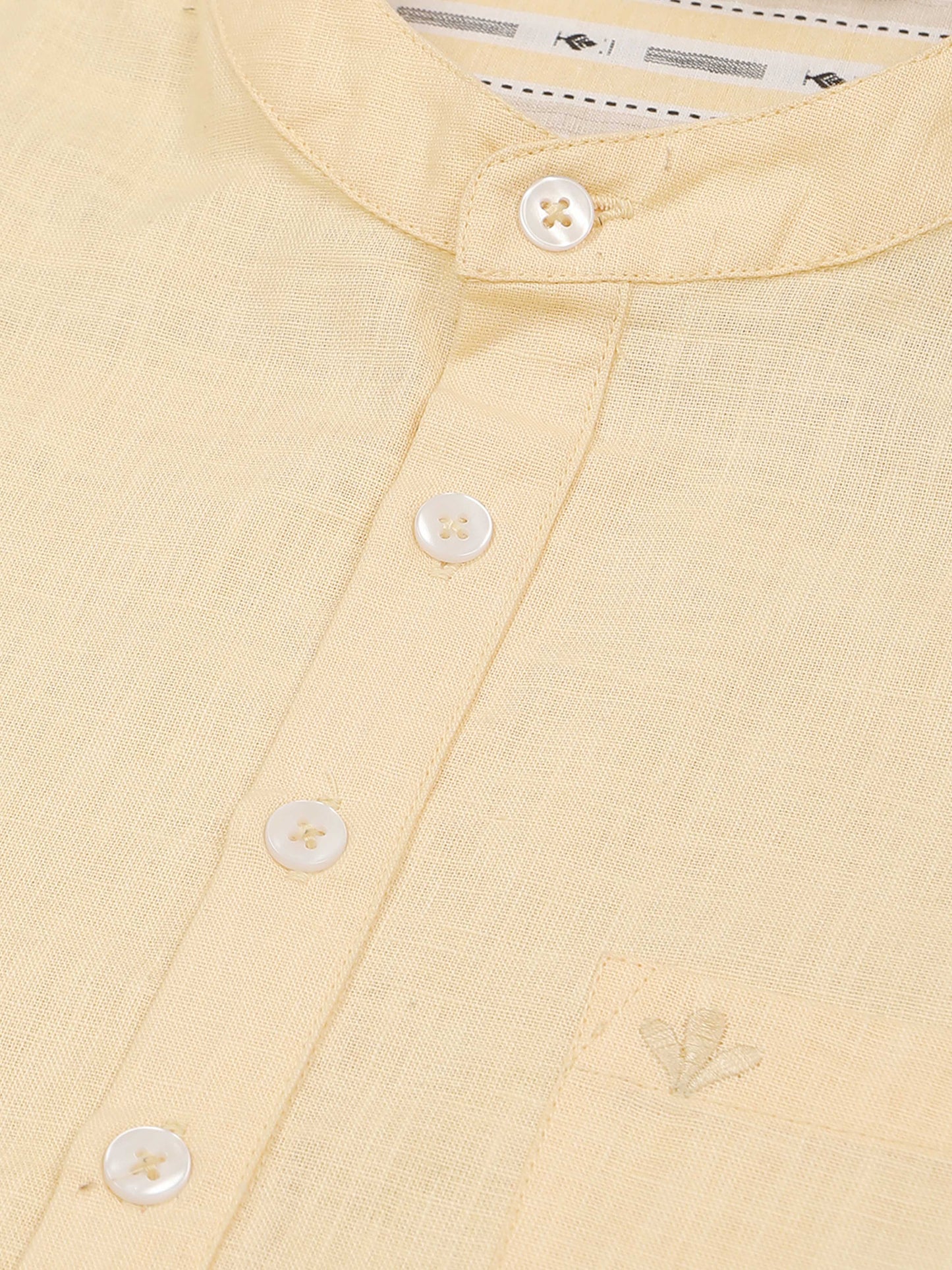 Lemon Yellow Cotton Short Kurta For Men