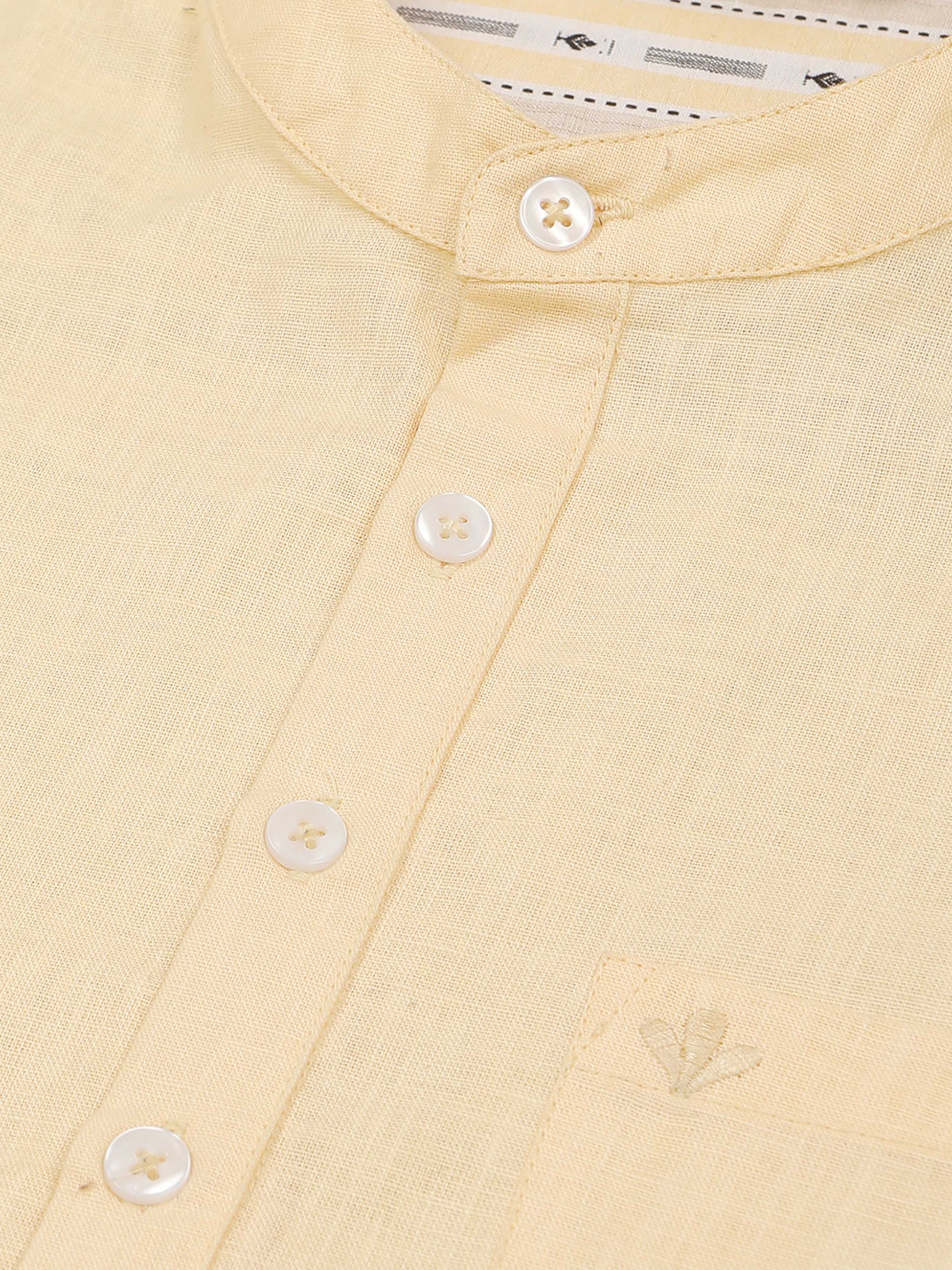 Lemon Yellow Cotton Short Kurta For Men