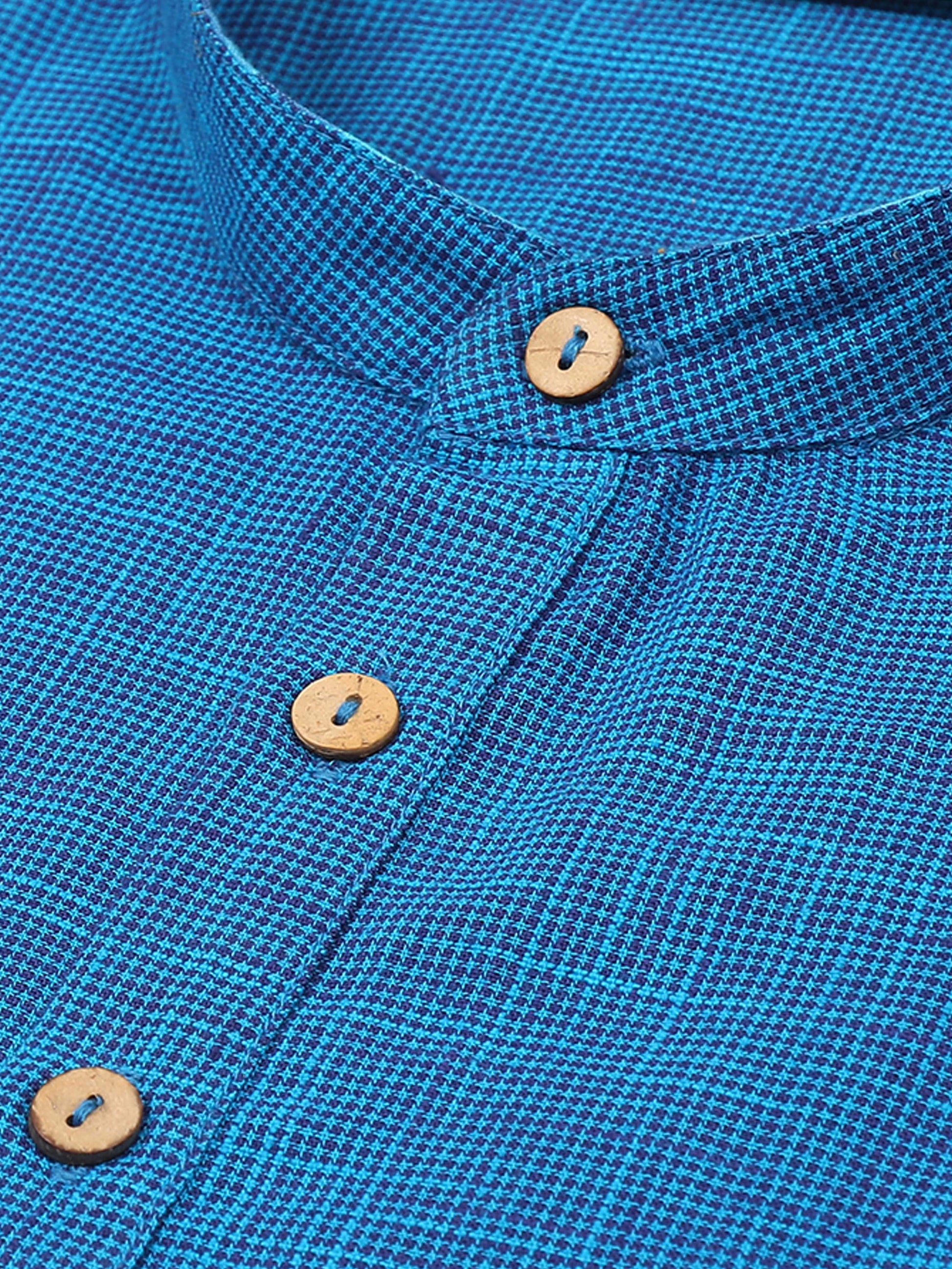 Royal Blue Cotton Short Kurta For Men