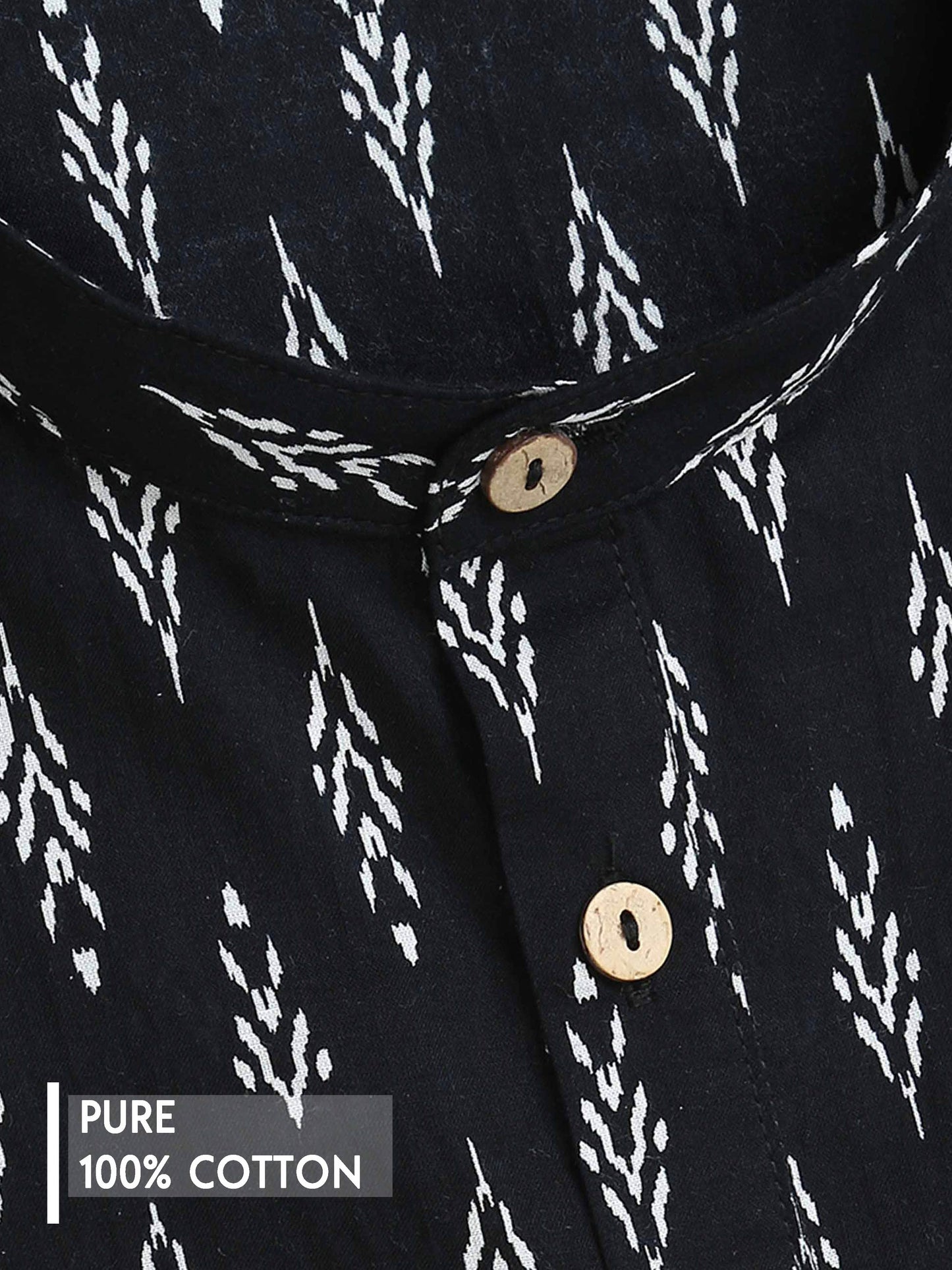 Black Jaipur Printed Short Kurta