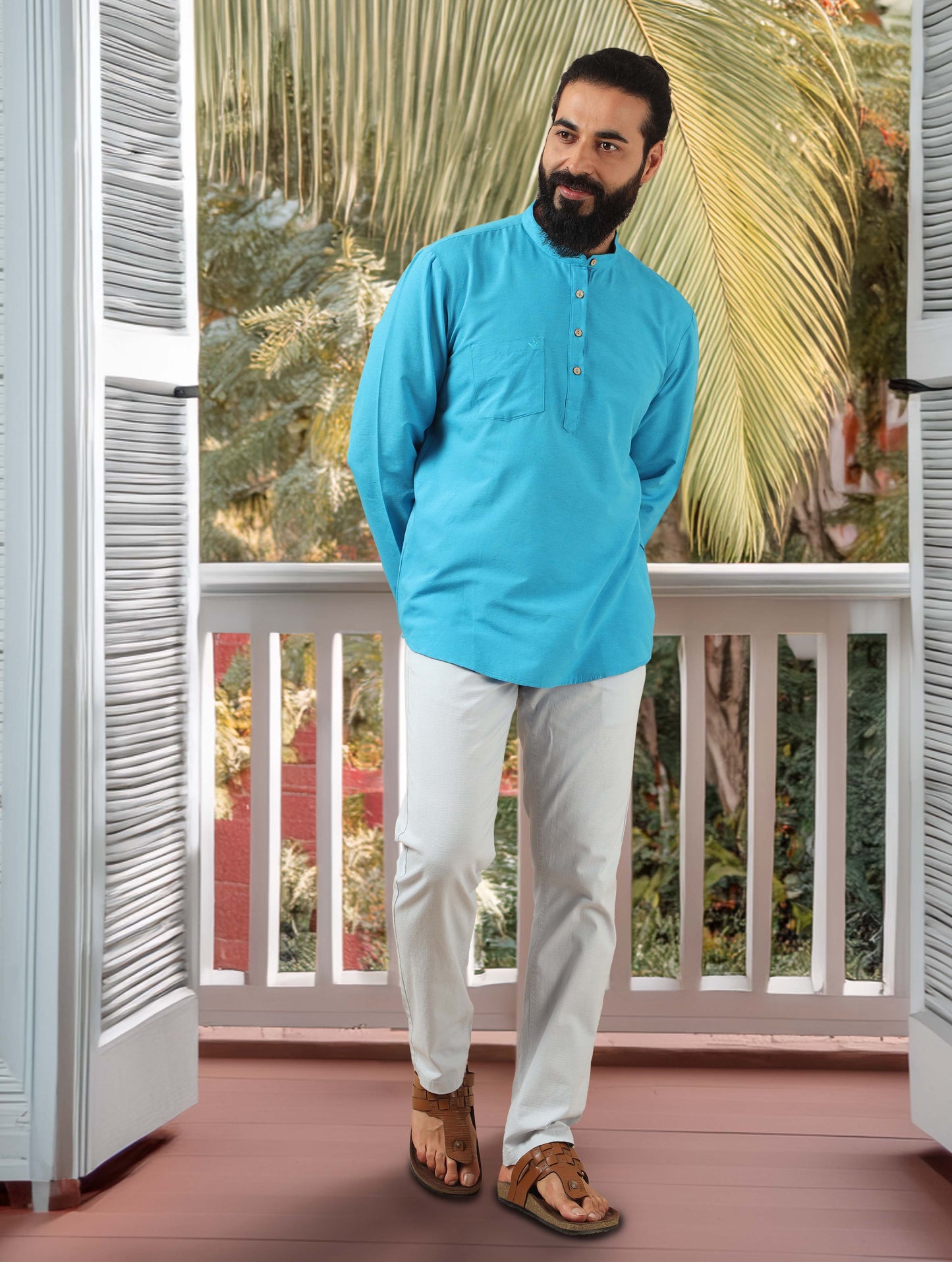 Sky Blue Short Kurta Full Sleeve