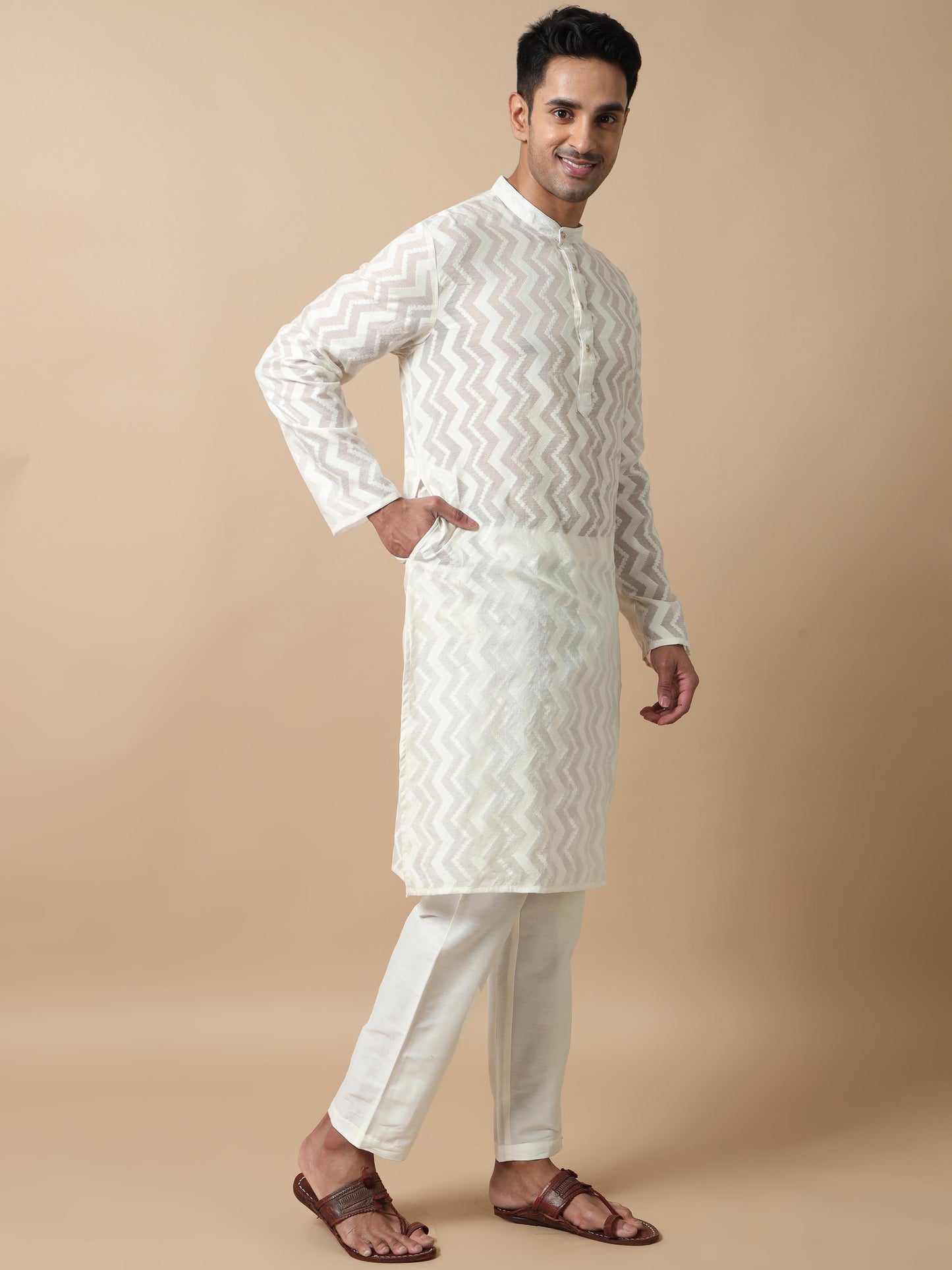 Kora Zig Zag long kurta for mens
