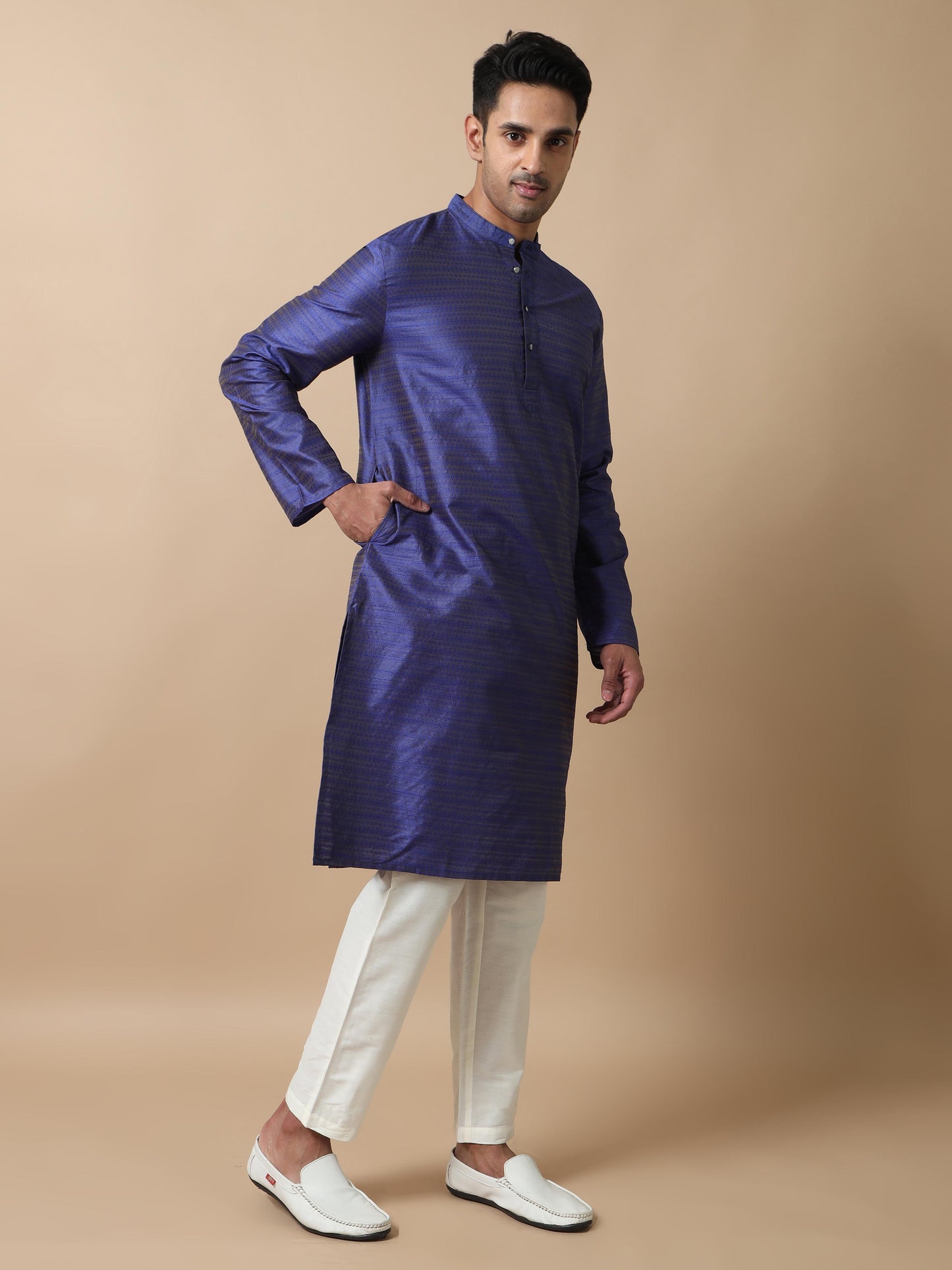 Navy Blue Textured mens trendy kurtas