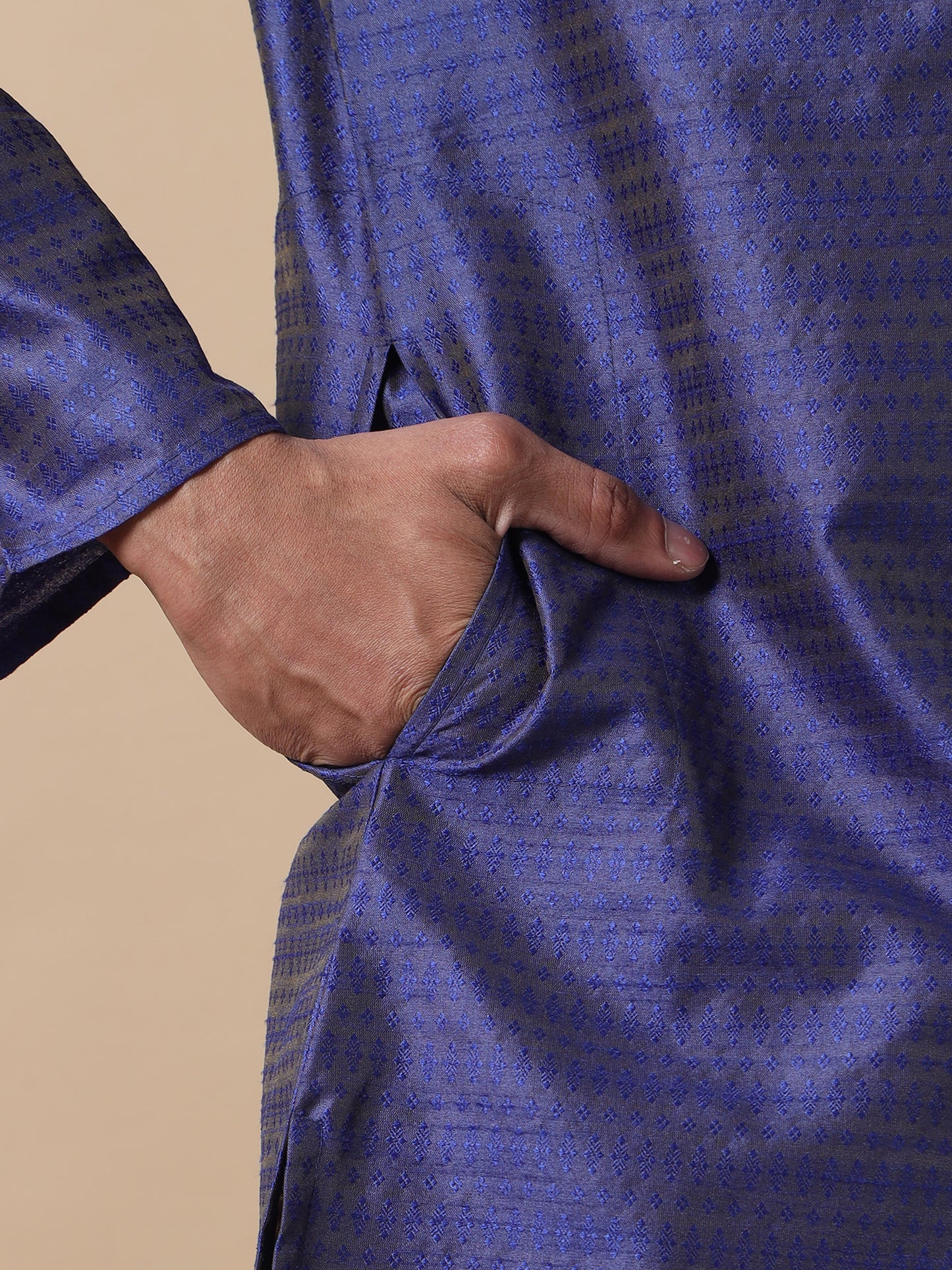 Navy Blue Textured mens trendy kurtas