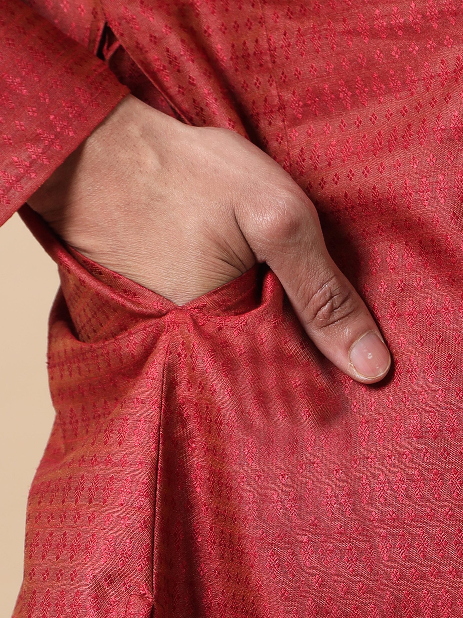 Maroon Banarasi Woven men's long kurtas