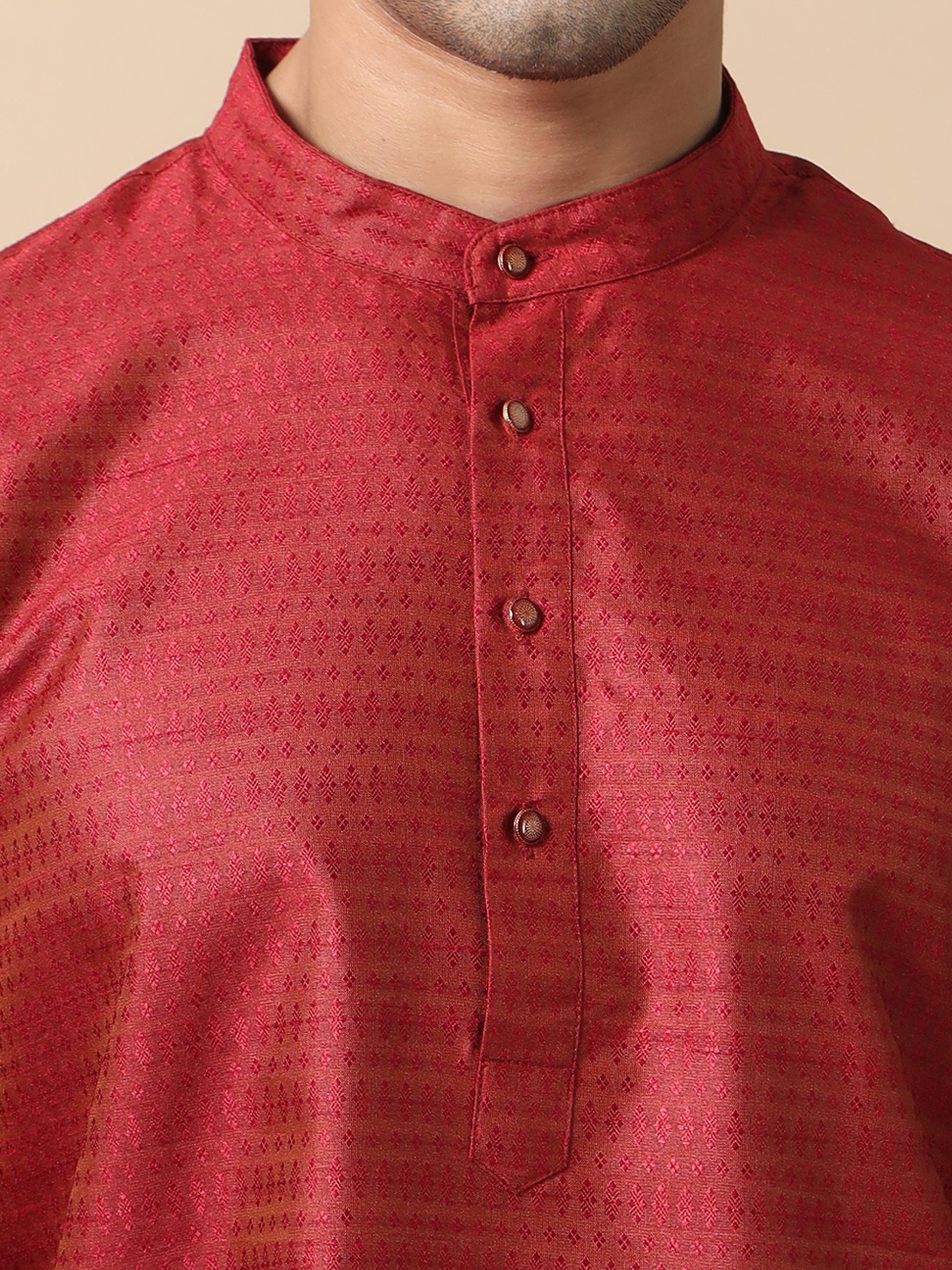 Maroon Banarasi Woven men's long kurtas