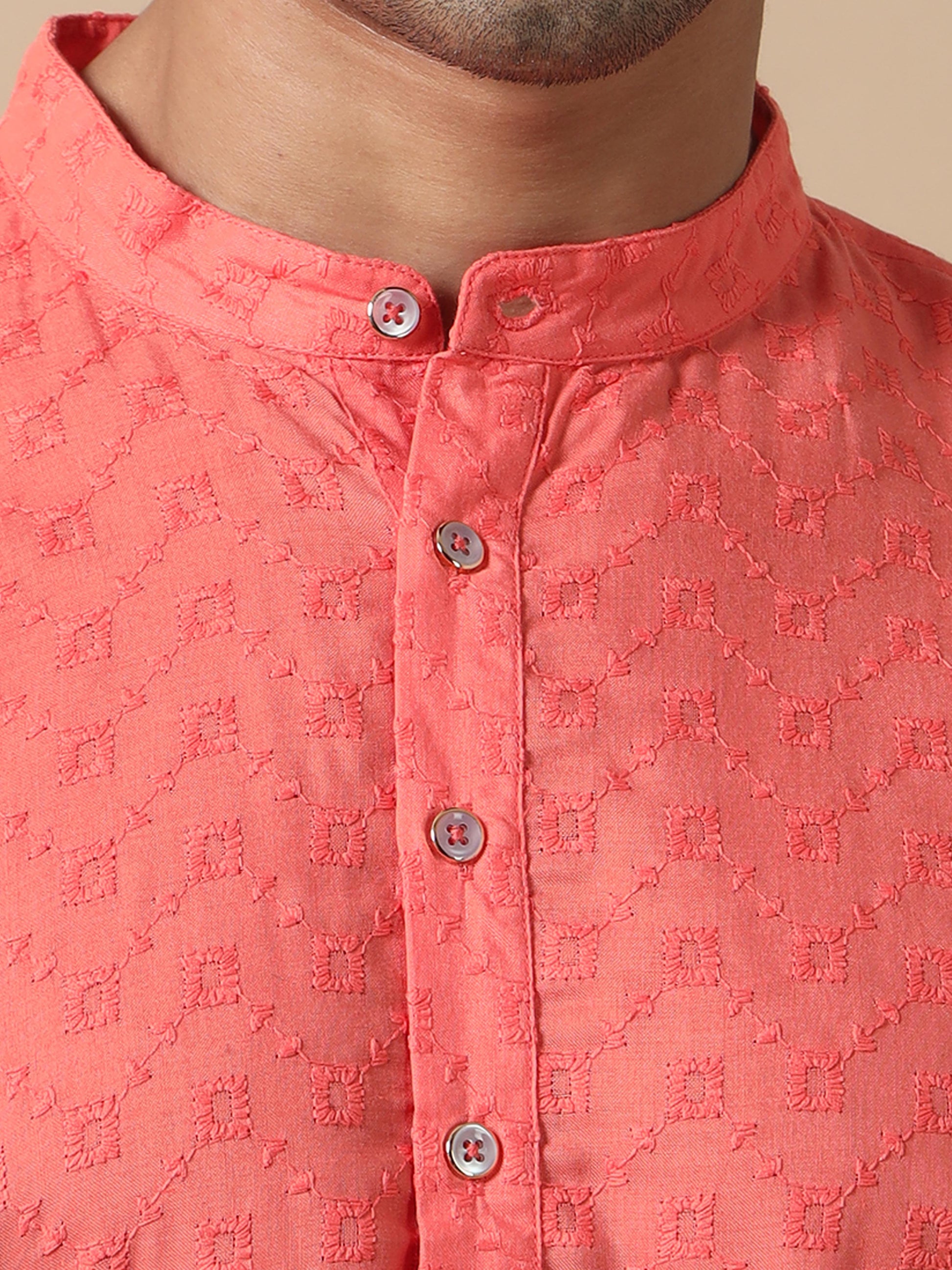 Coral Peach men's long kurtas online shopping