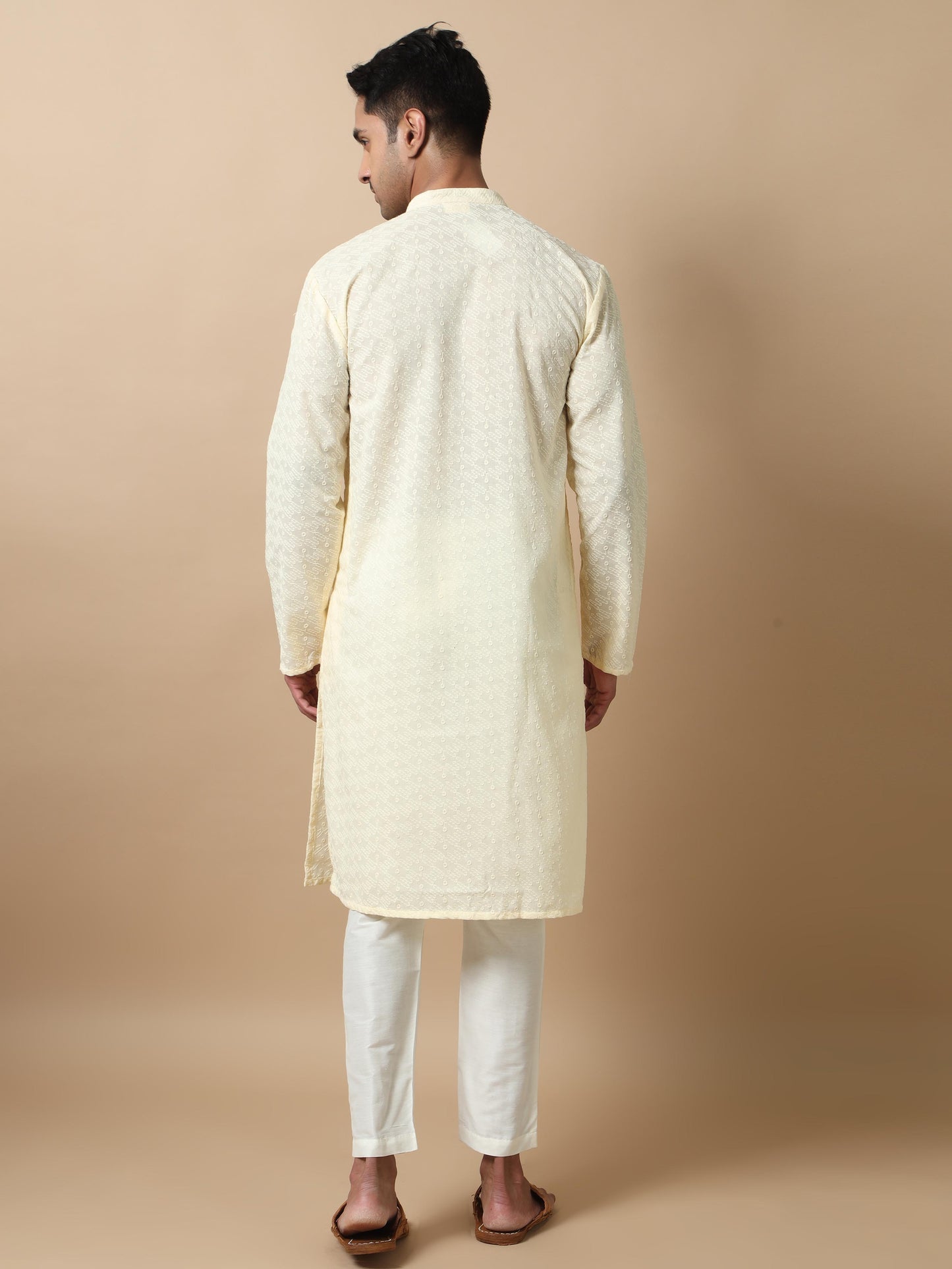 Cream chikankari mens long kurta designs