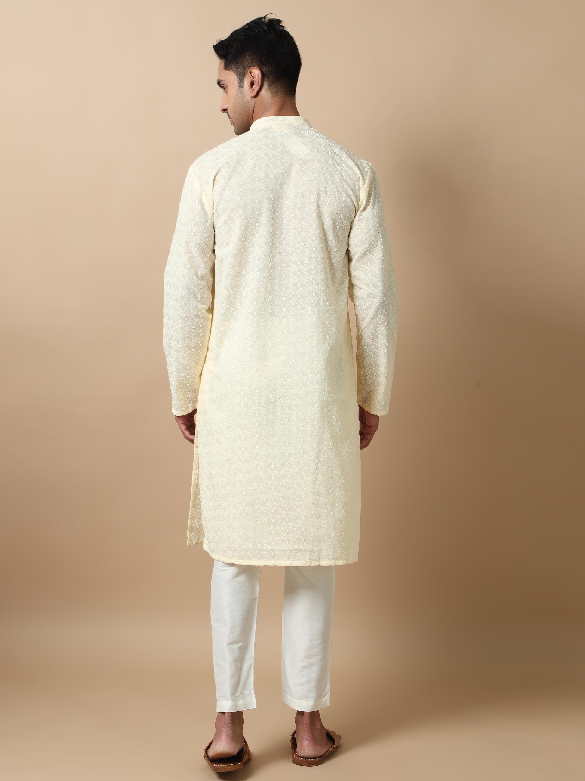 Cream chikankari mens long kurta designs