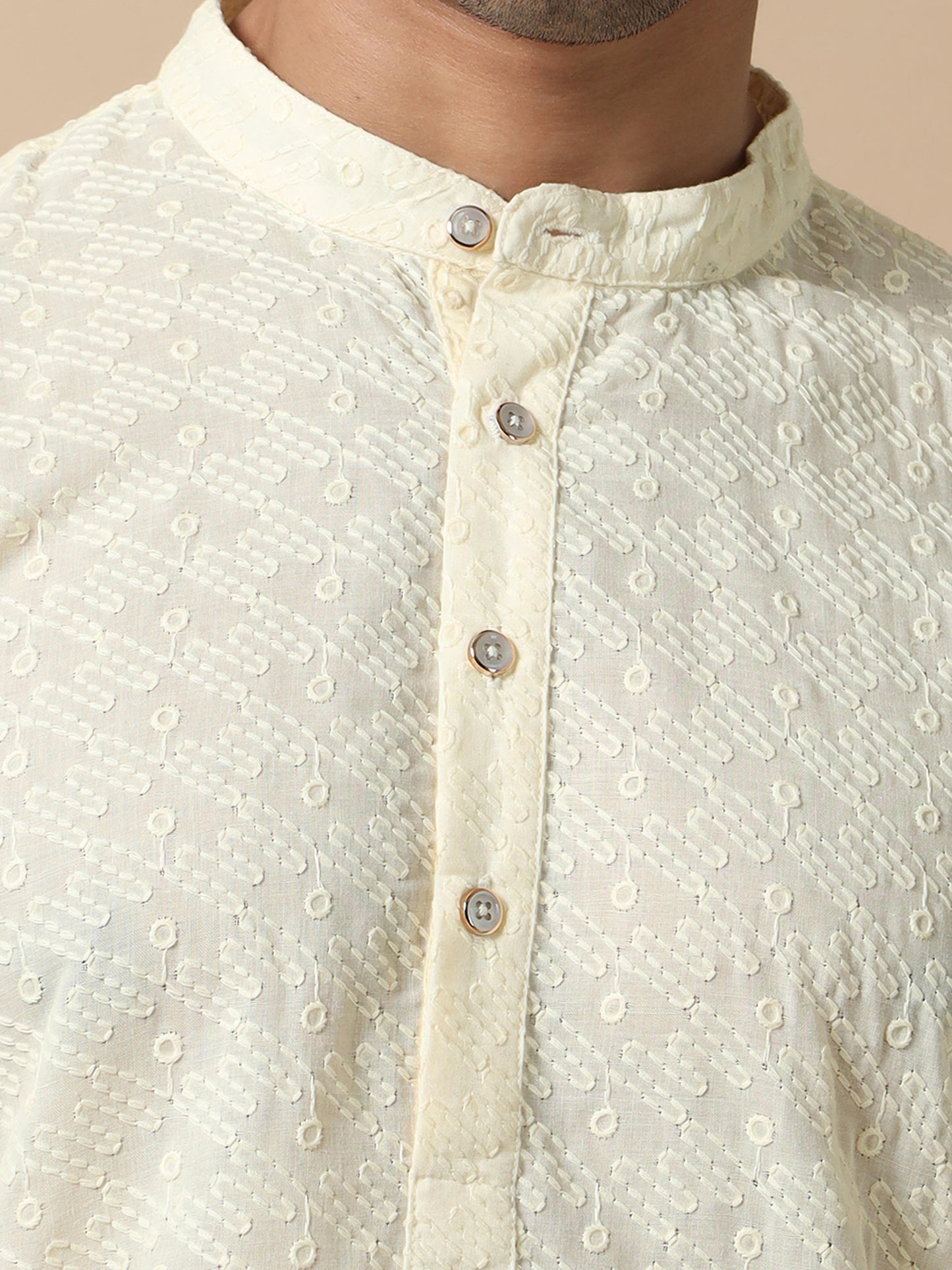 Cream chikankari mens long kurta designs