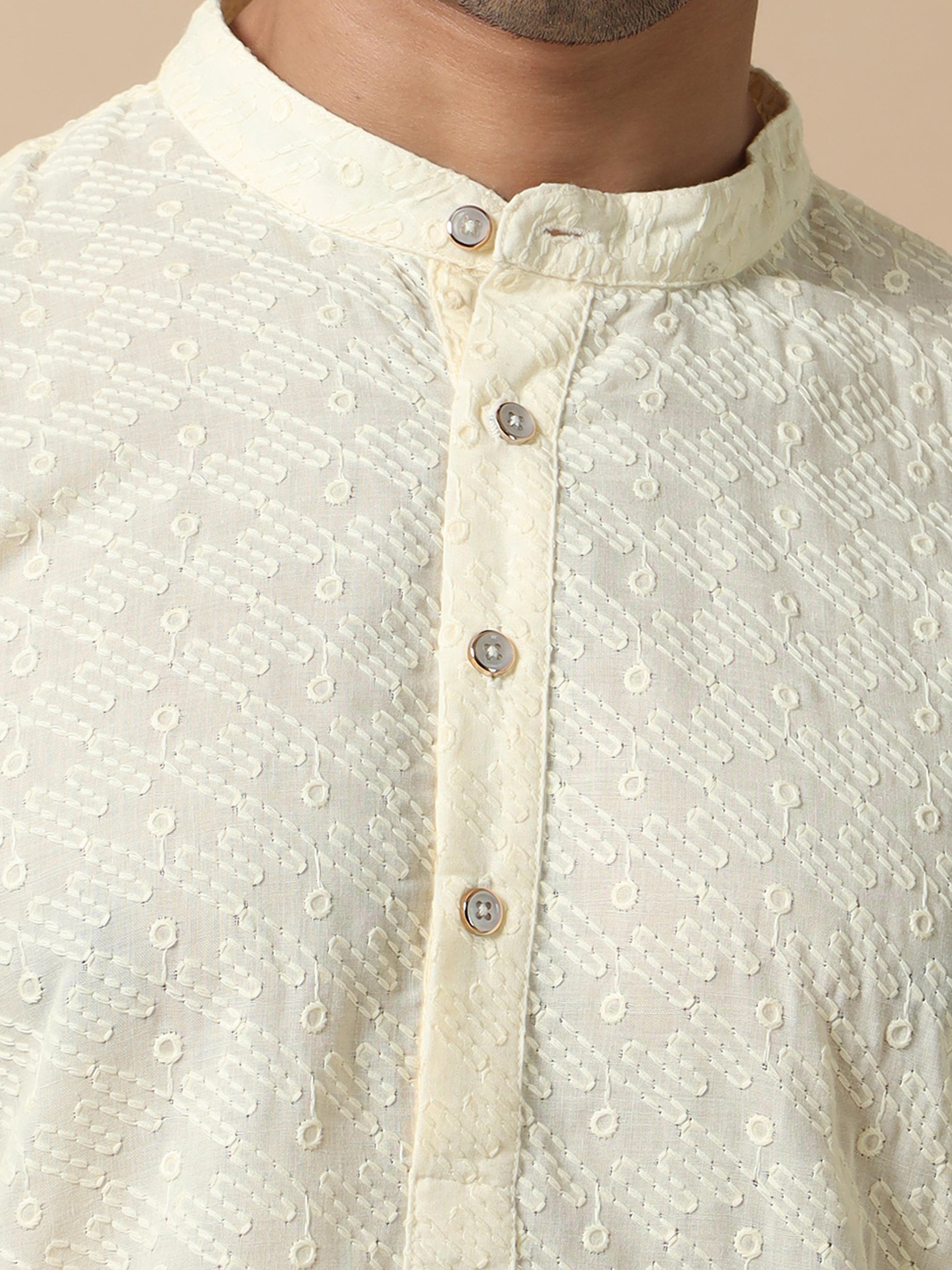 Cream chikankari mens long kurta designs