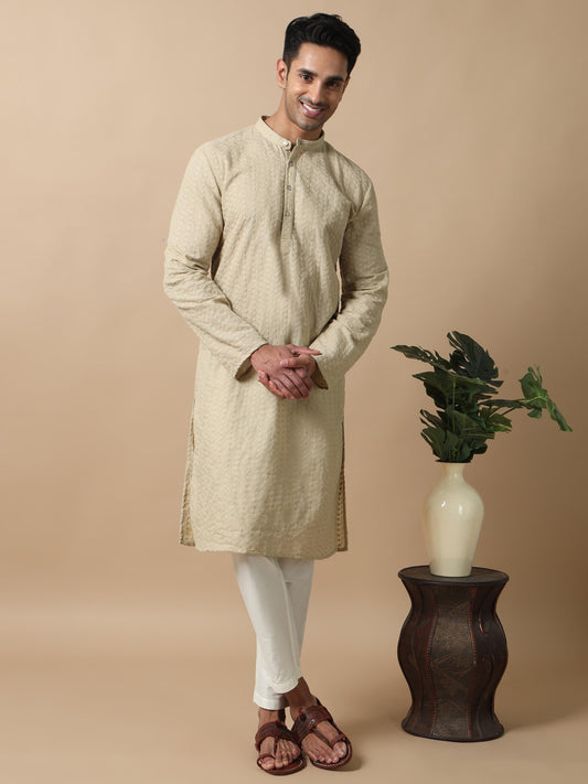 Grey chikankari men's long kurtas online shopping