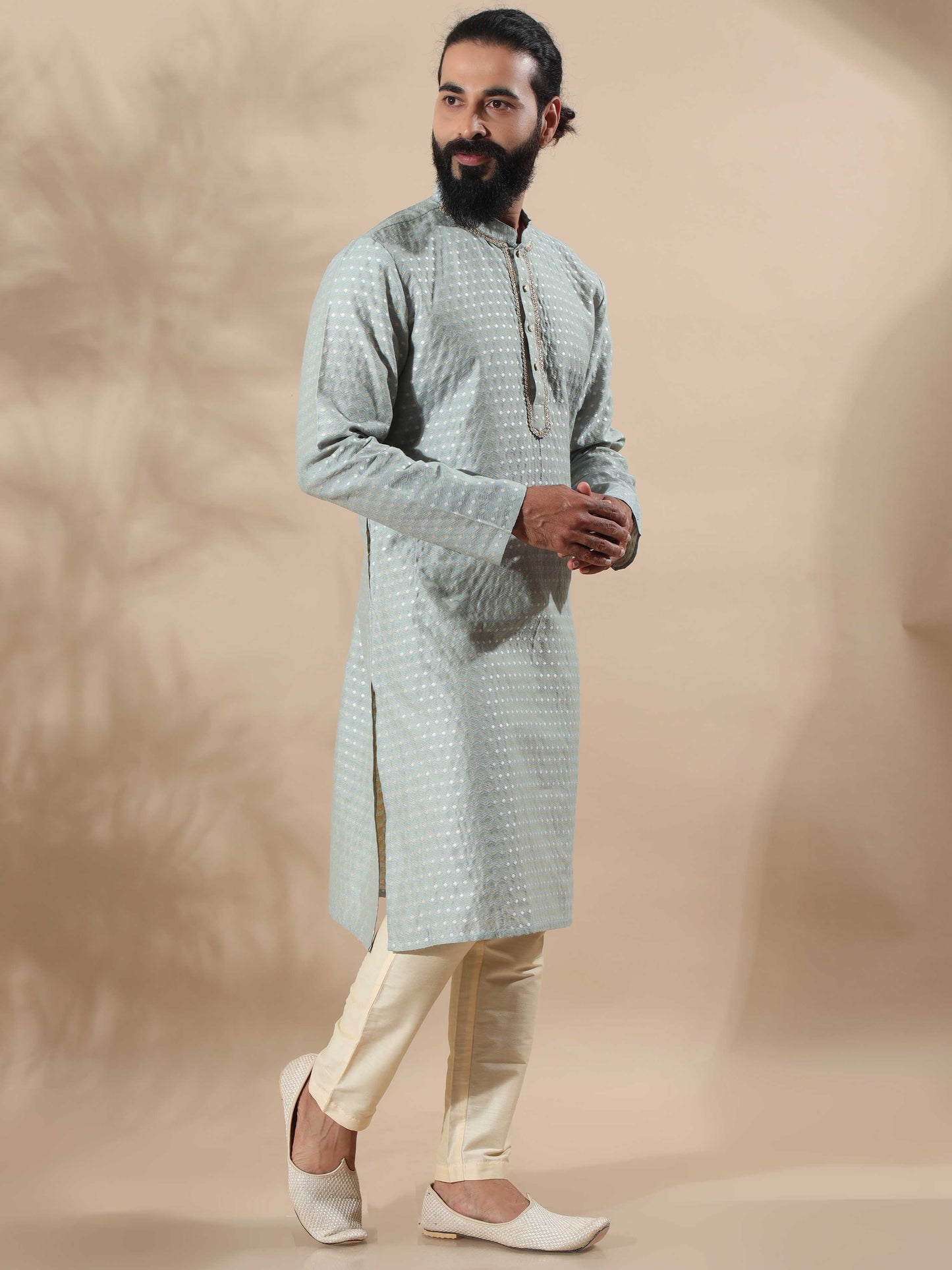 Cement Grey mandarin collar kurta men's
