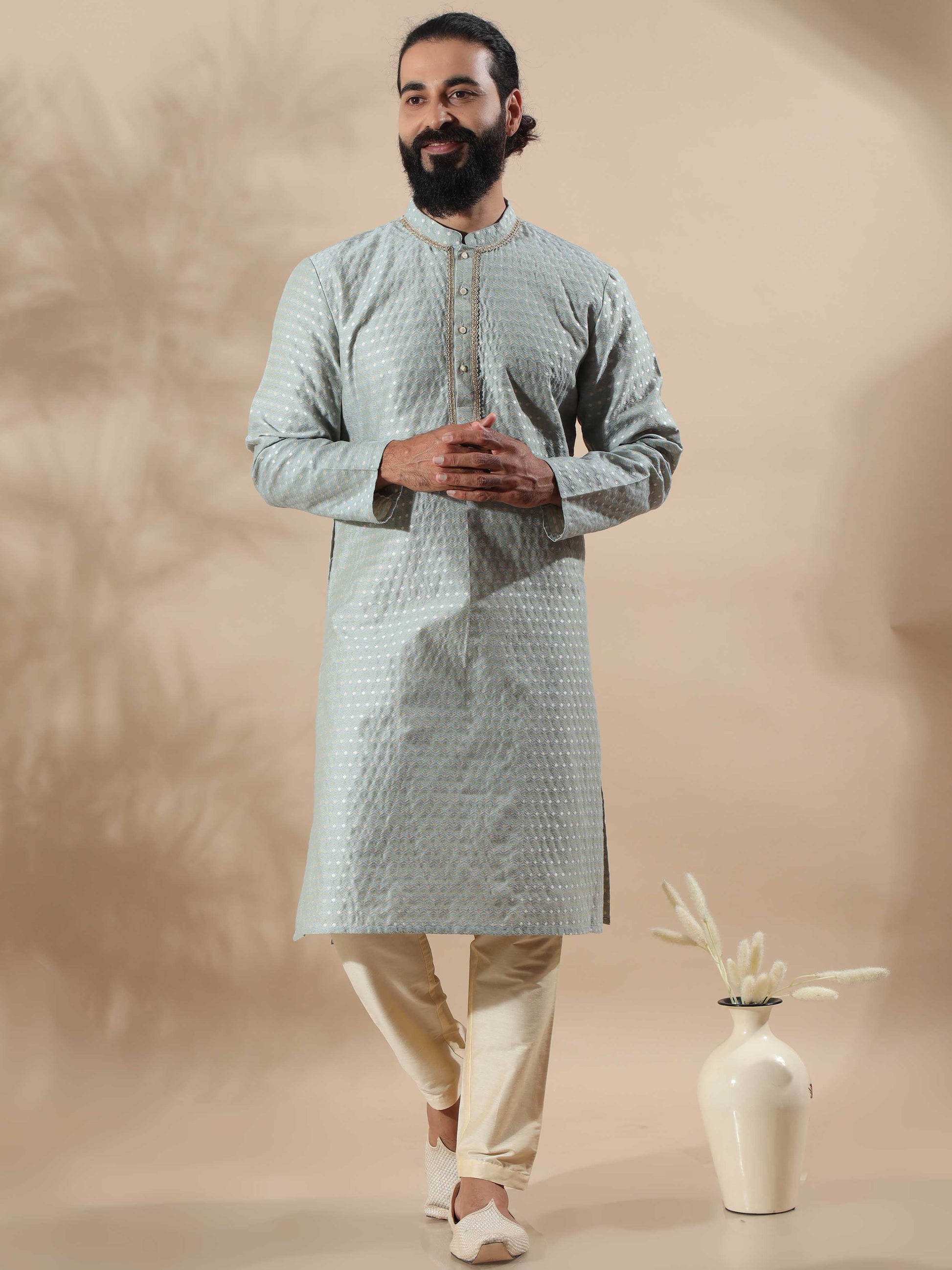 Cement Grey mandarin collar kurta men's