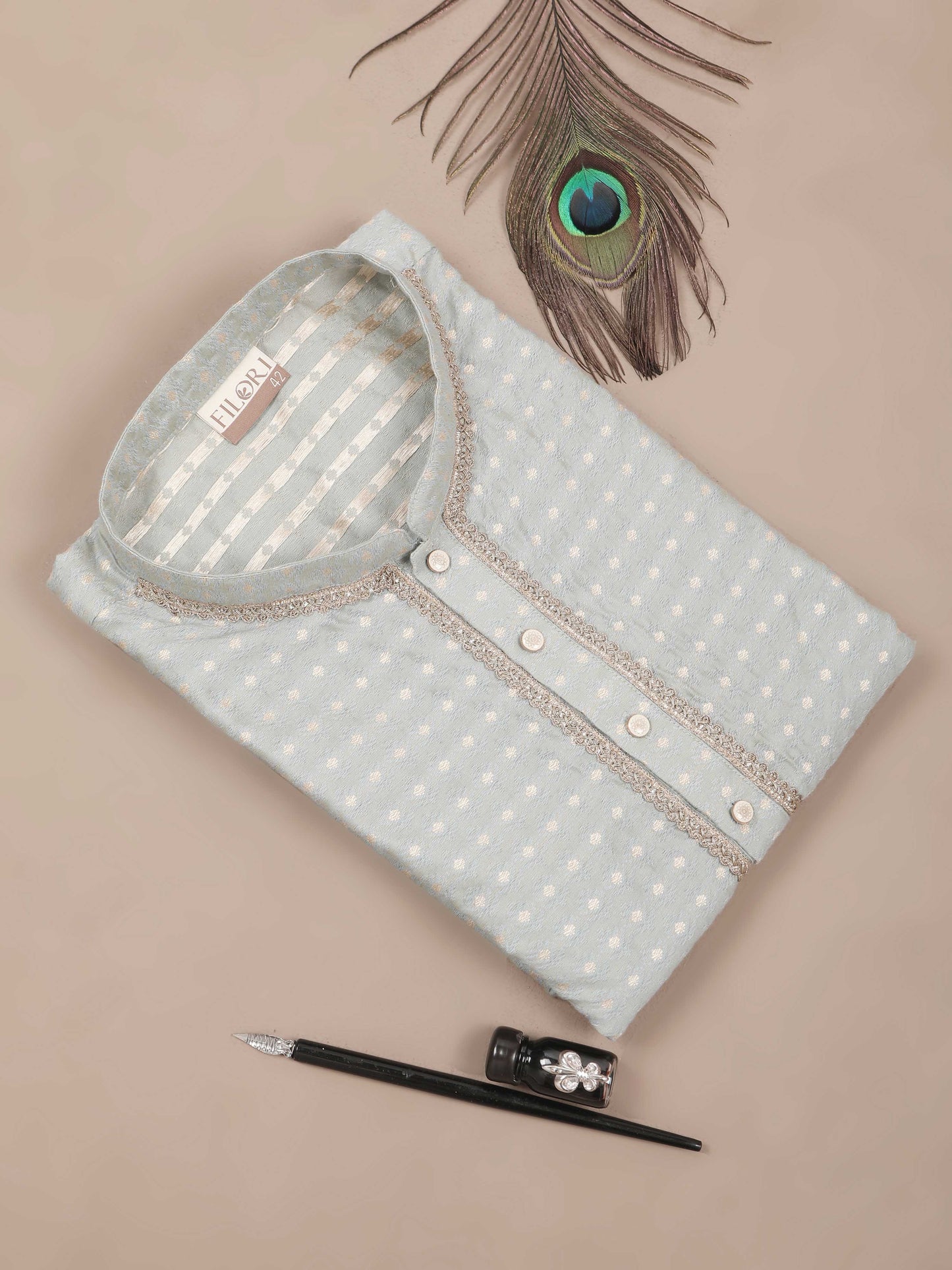 Cement Grey mandarin collar kurta men's