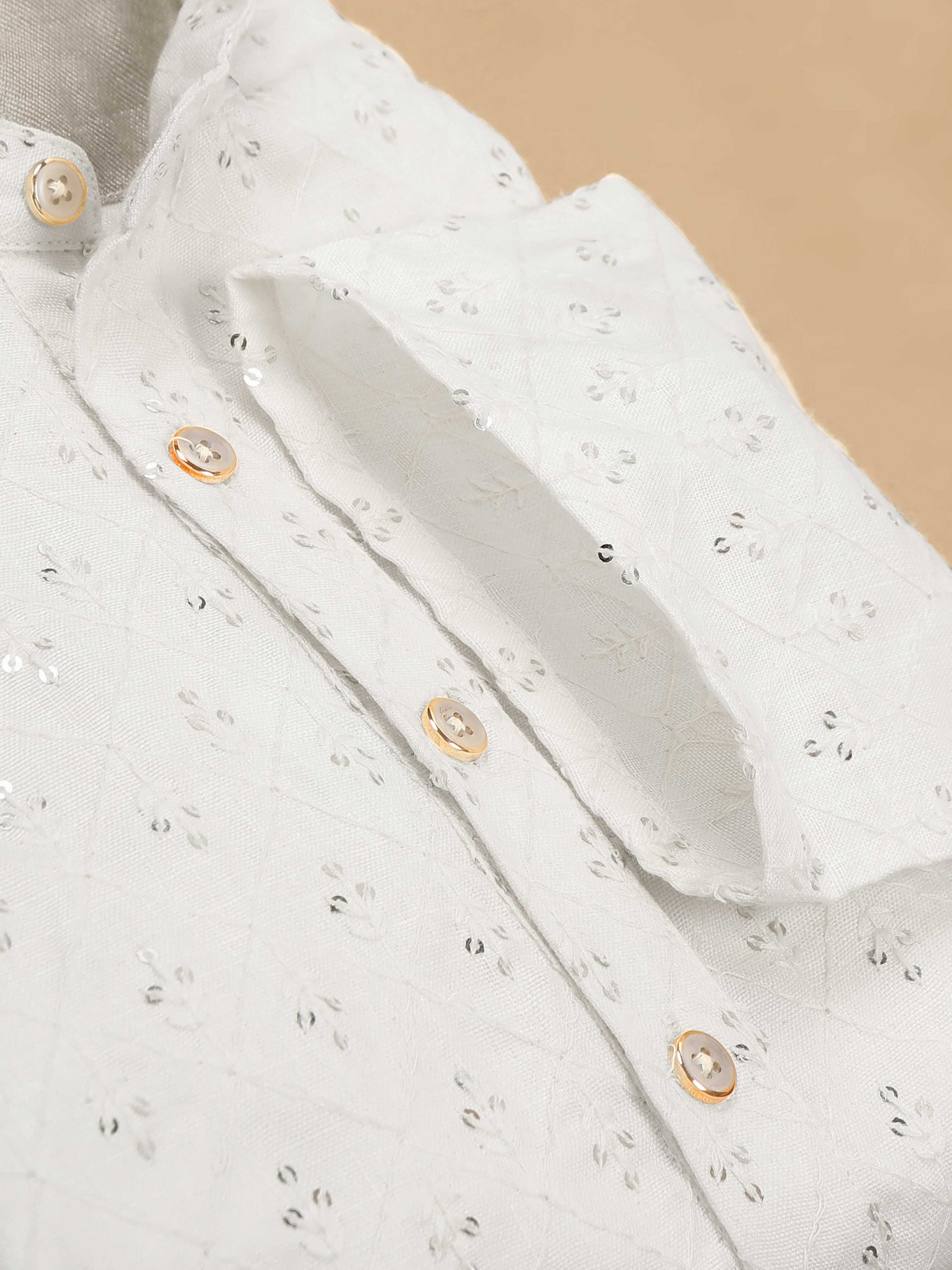 Cream Embroidery Long Kurta for Men