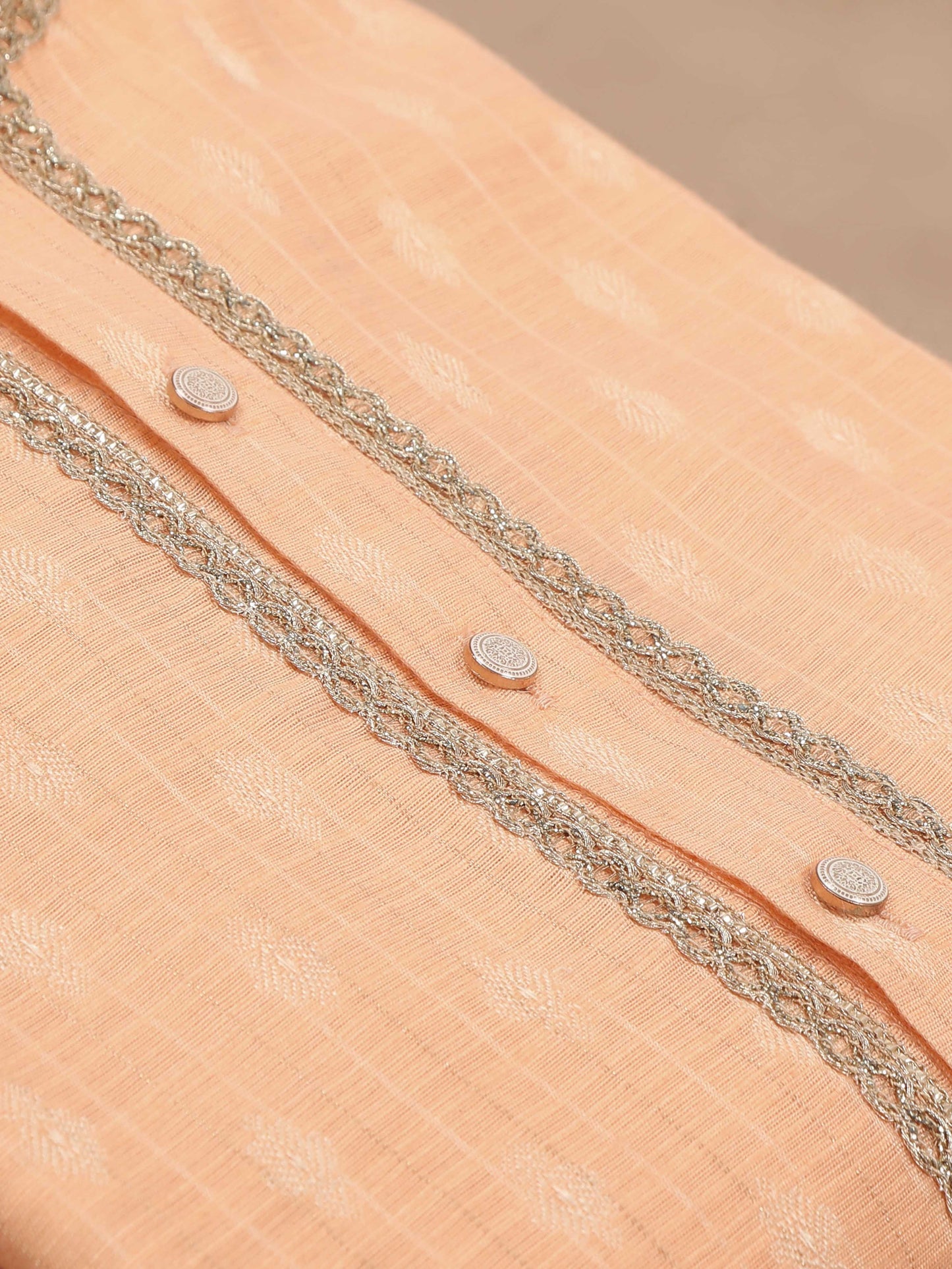 Peach Banarasi mandarin collar kurta mens