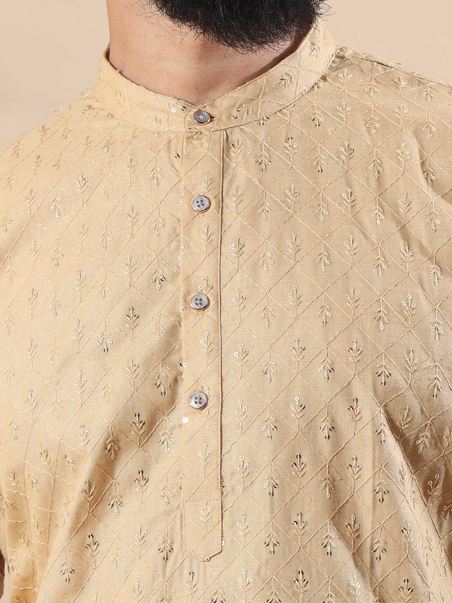 Beige Sequence gents kurta embroidery designs