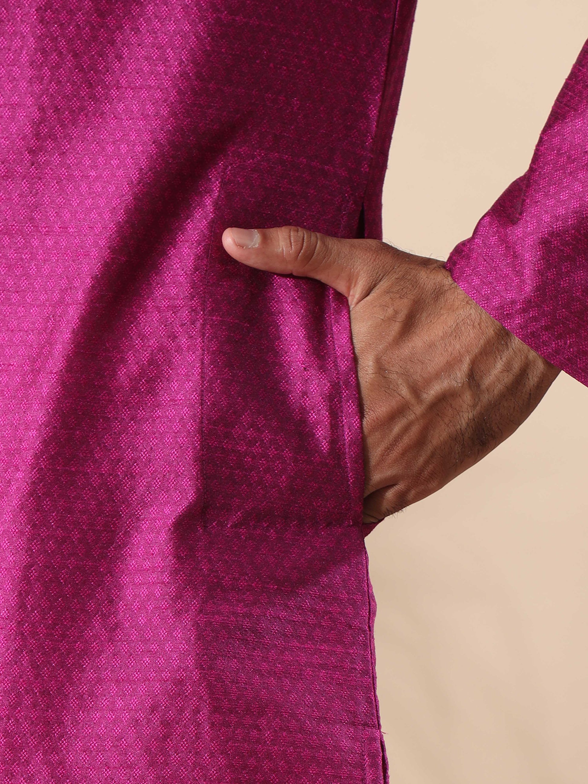 Rani Pink Embroidered long kurta for men