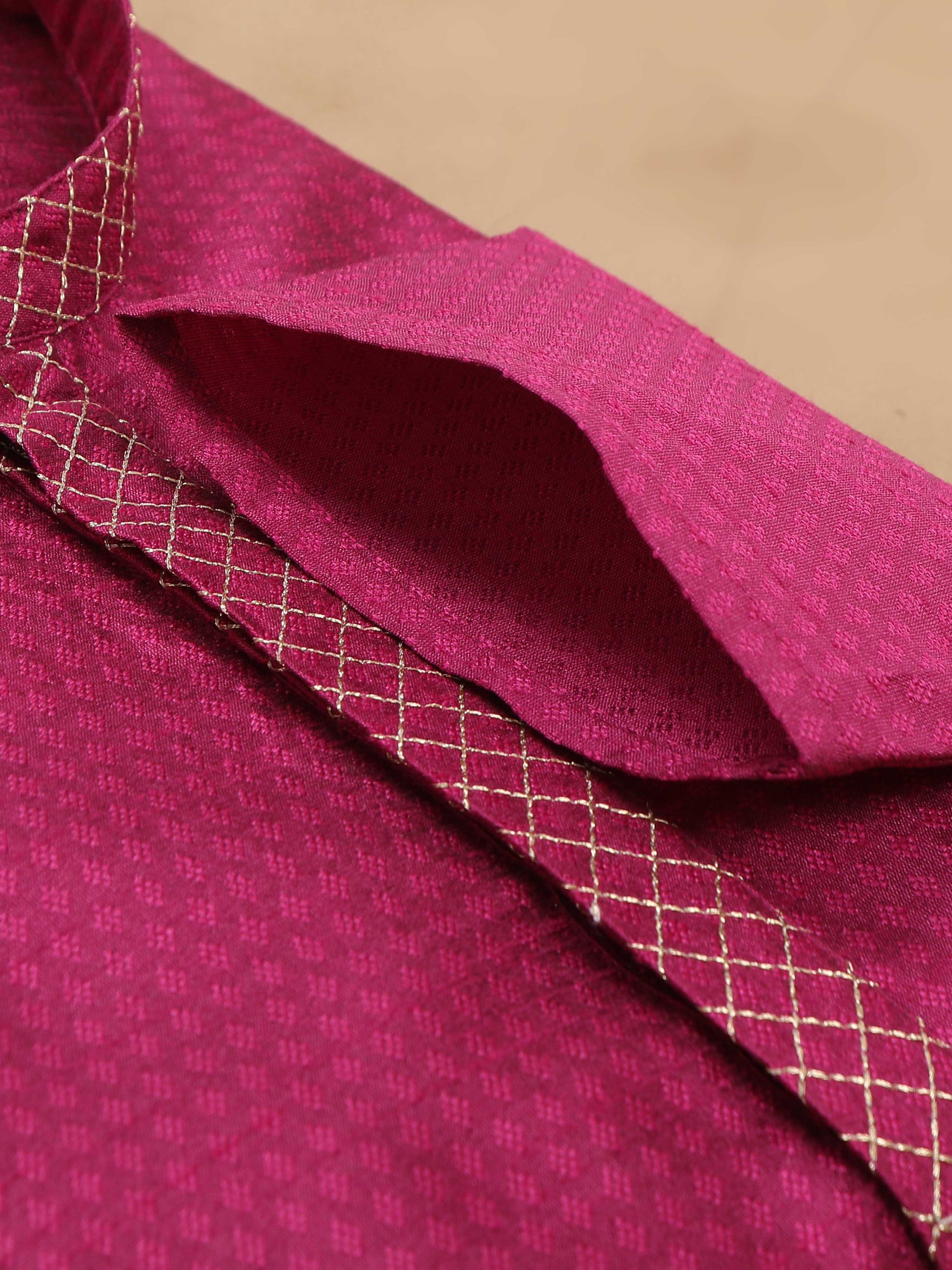 Rani Pink Embroidered long kurta for men