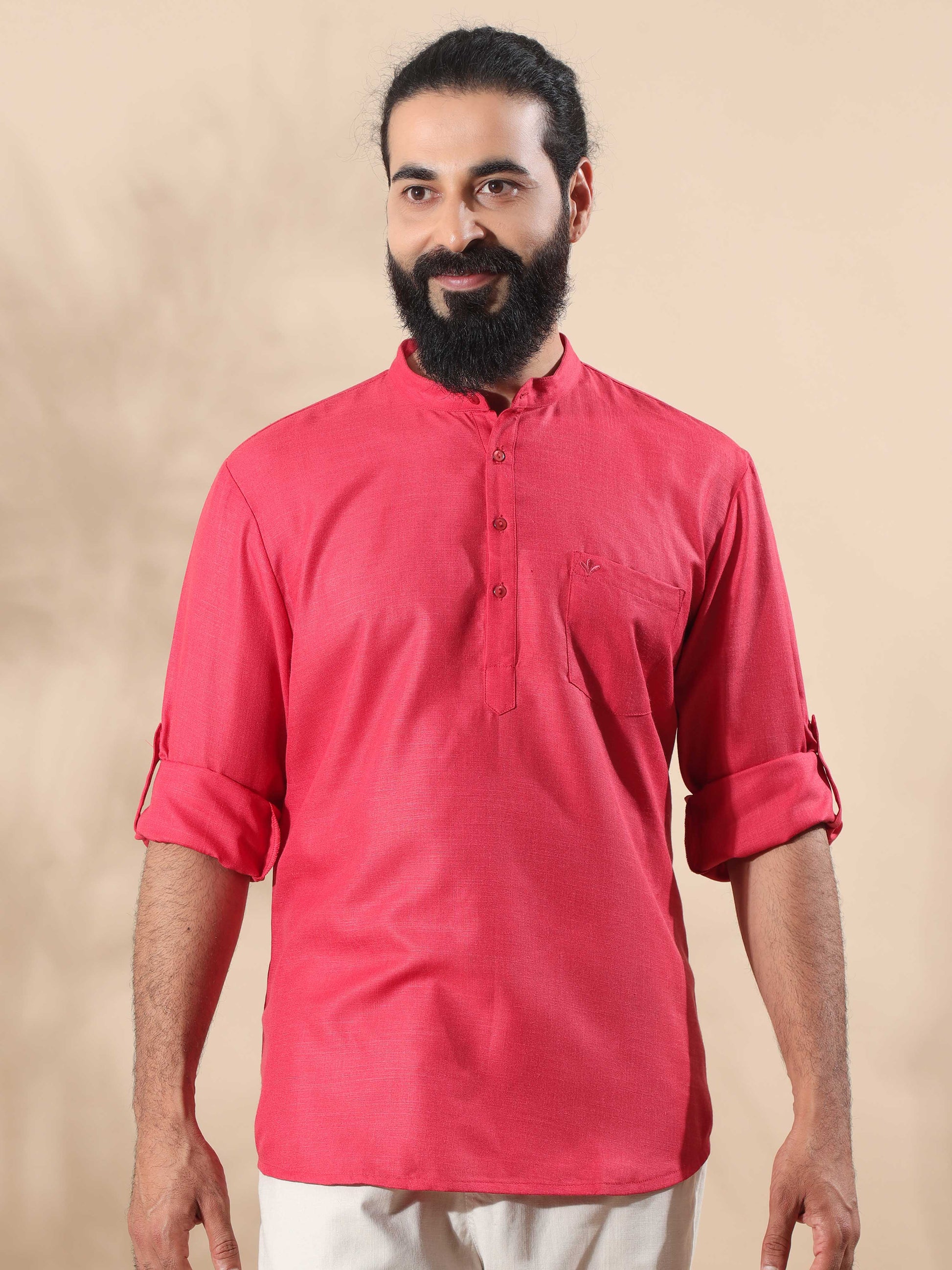 Cherry Red short kurta for men