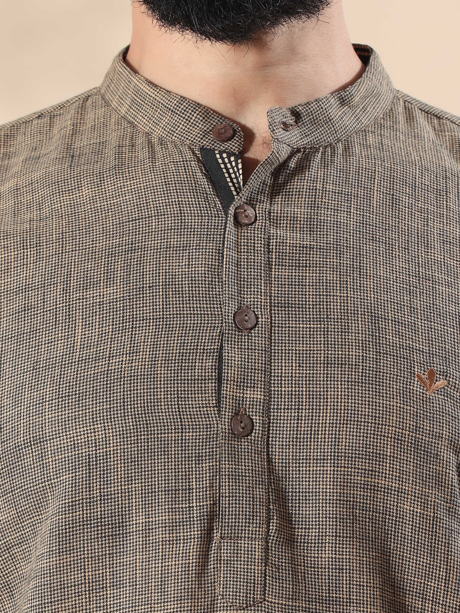 Beige Cotton Short Kurta for Men