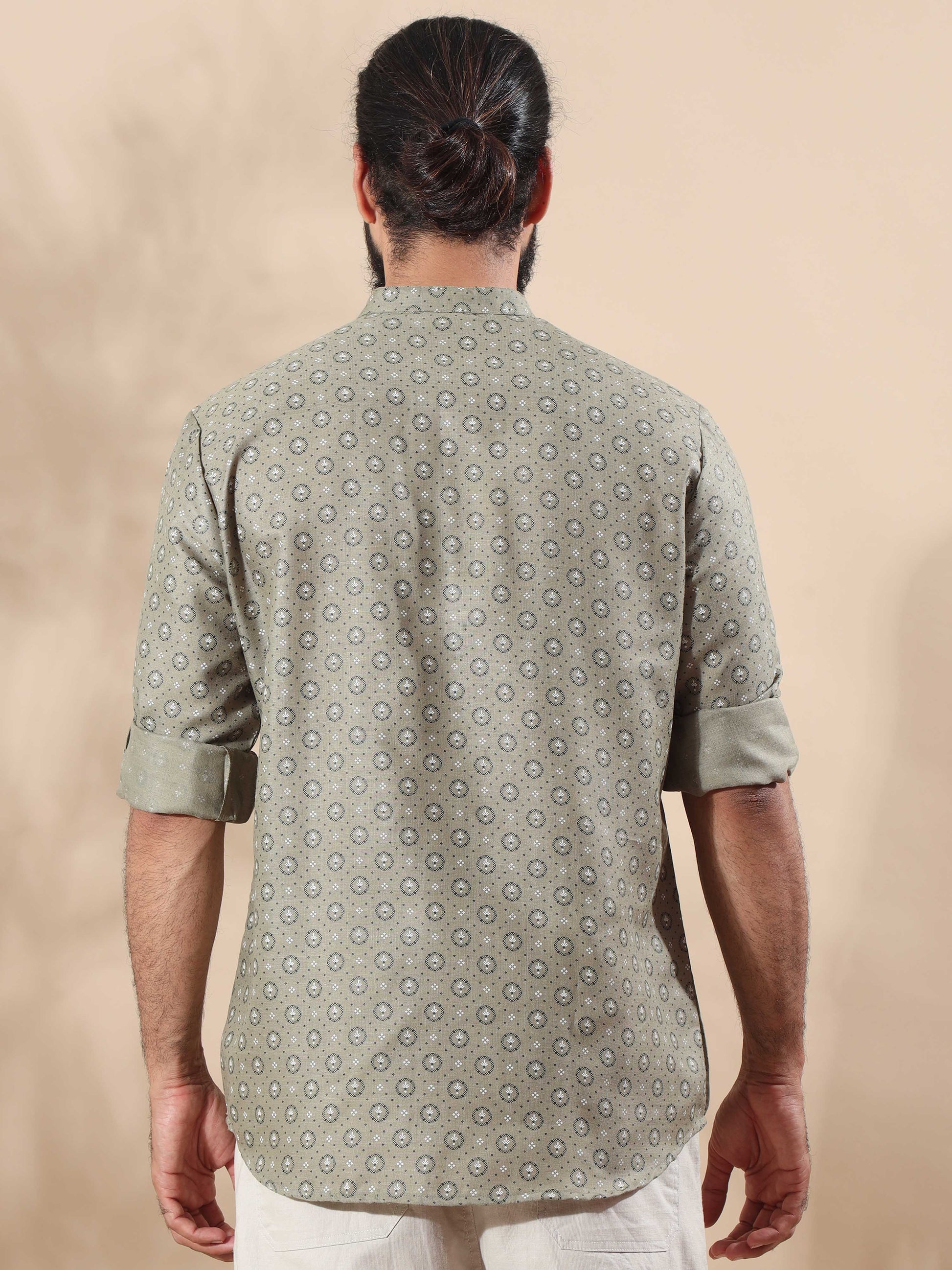 Grey printed half kurta for Men