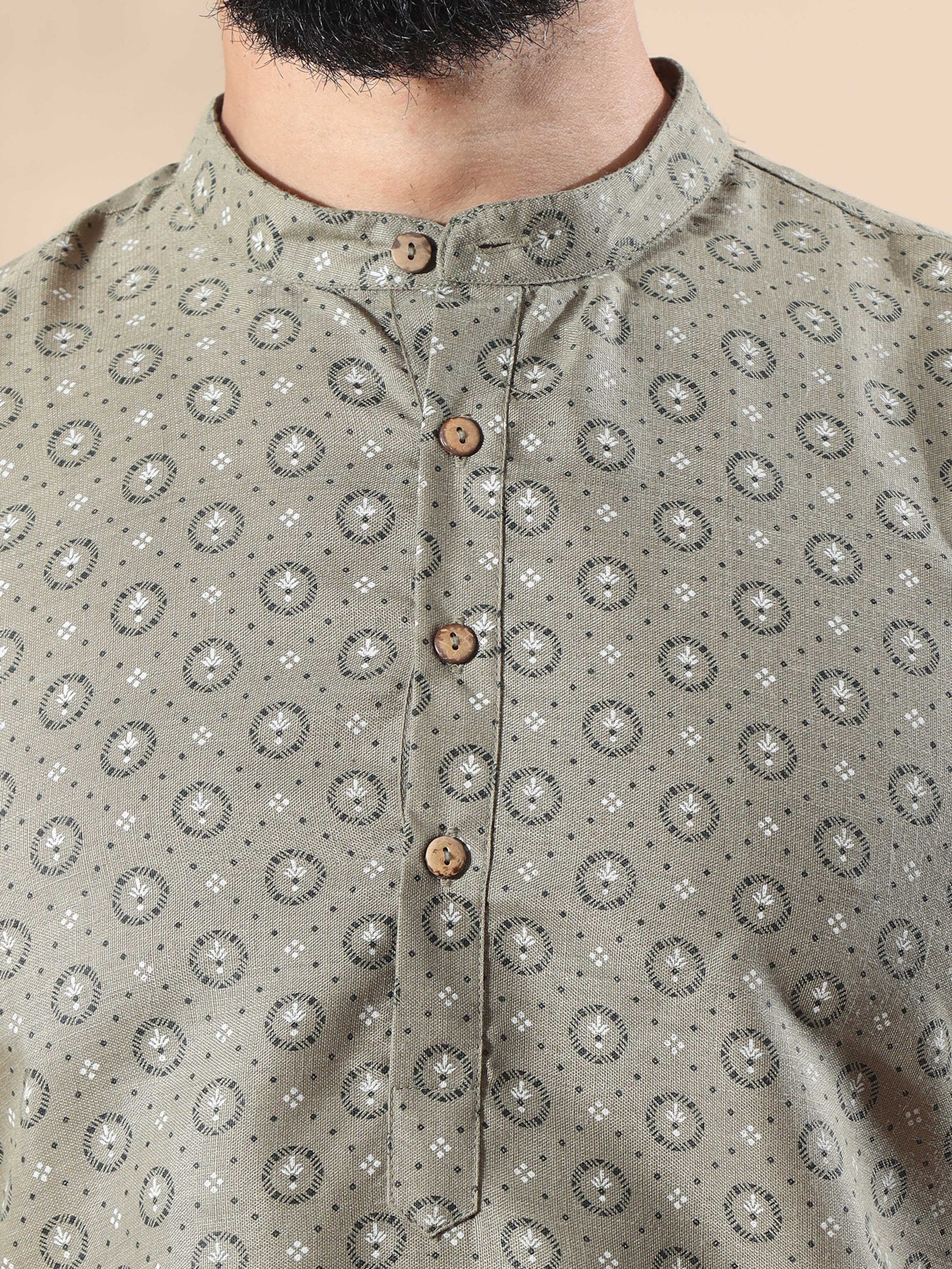 Grey printed half kurta for Men