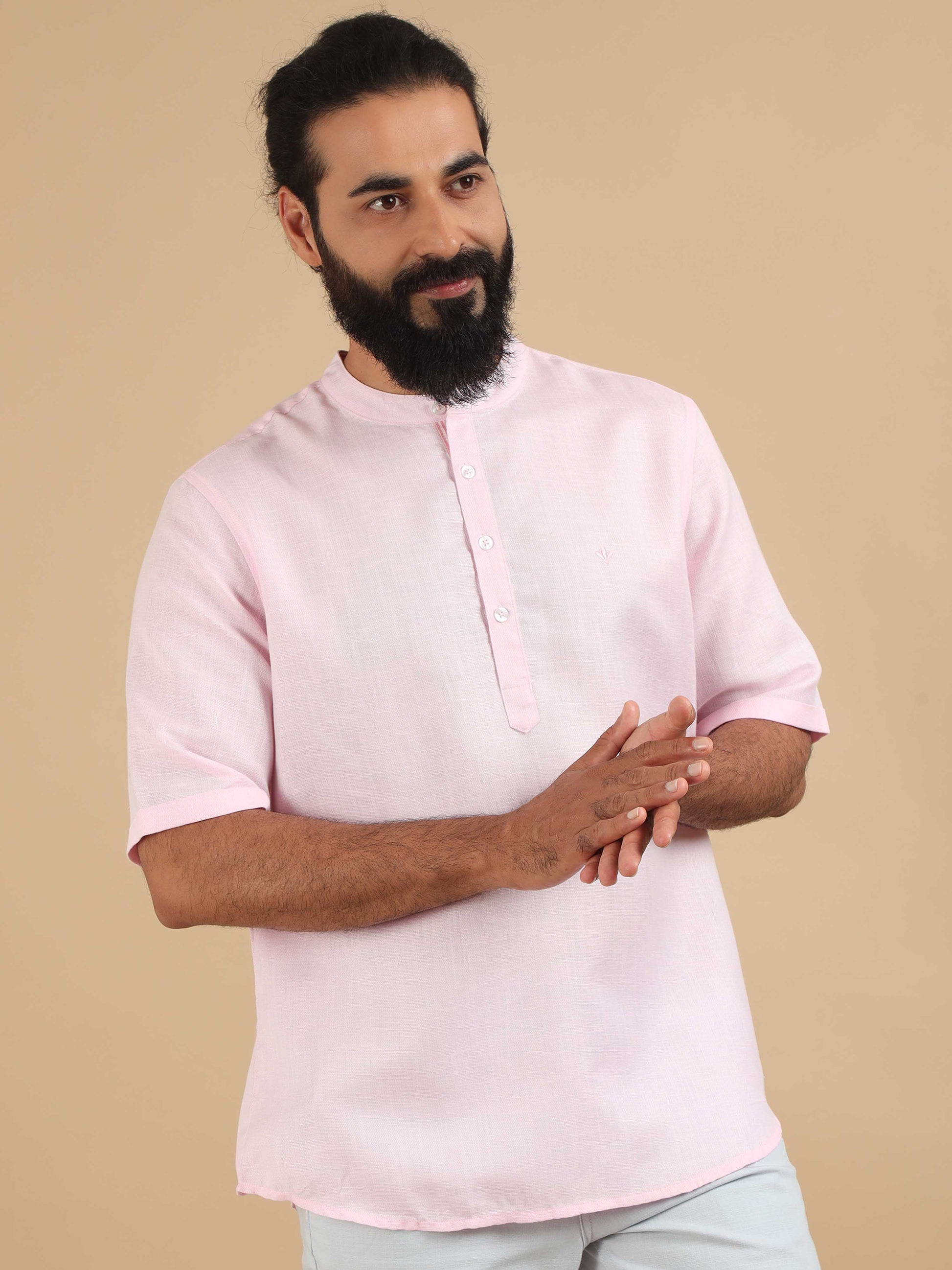Baby Pink Short kurta For Men