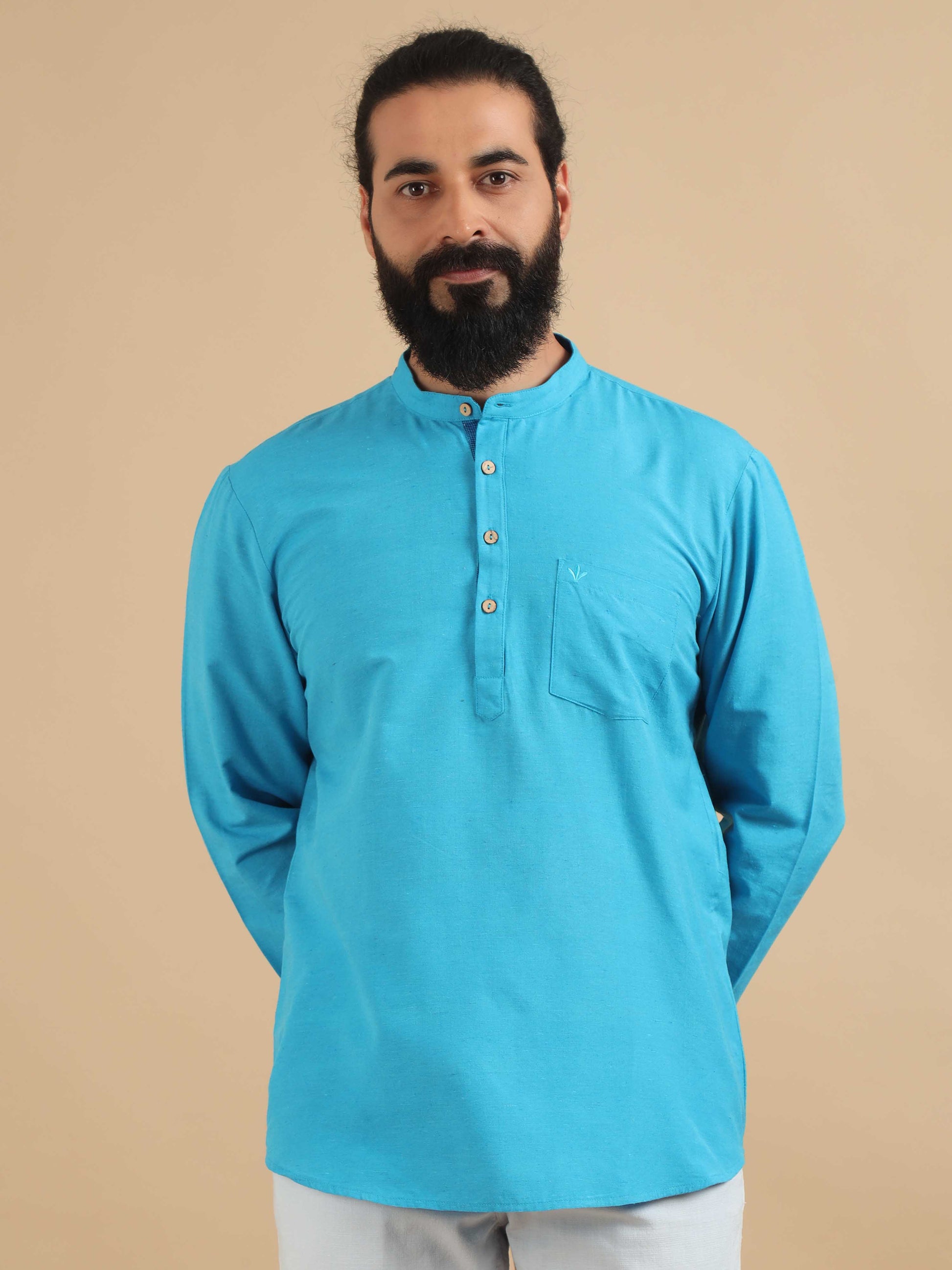Sky Blue men's short kurta shirt