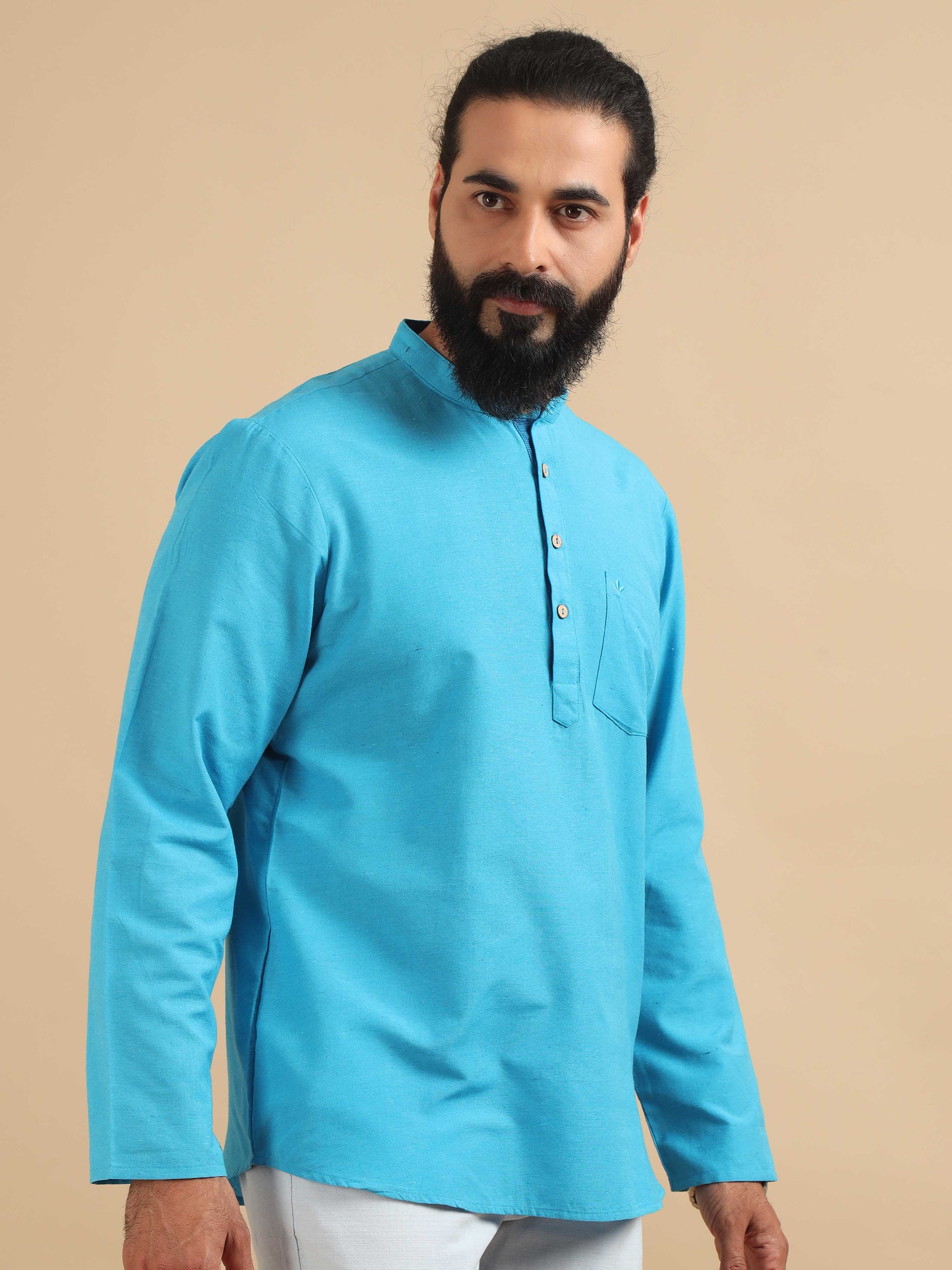 Sky Blue men's short kurta shirt