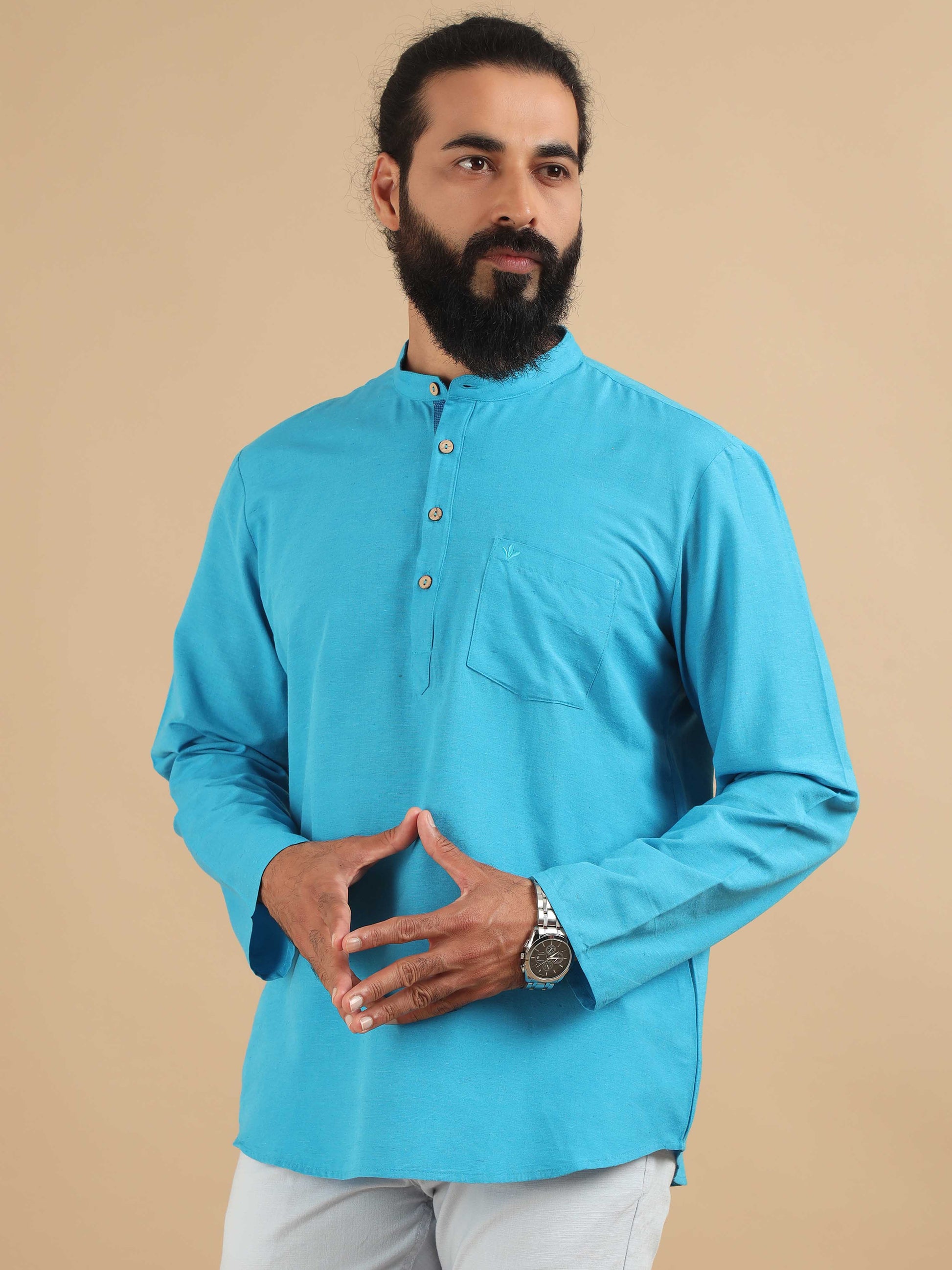 Sky Blue men's short kurta shirt