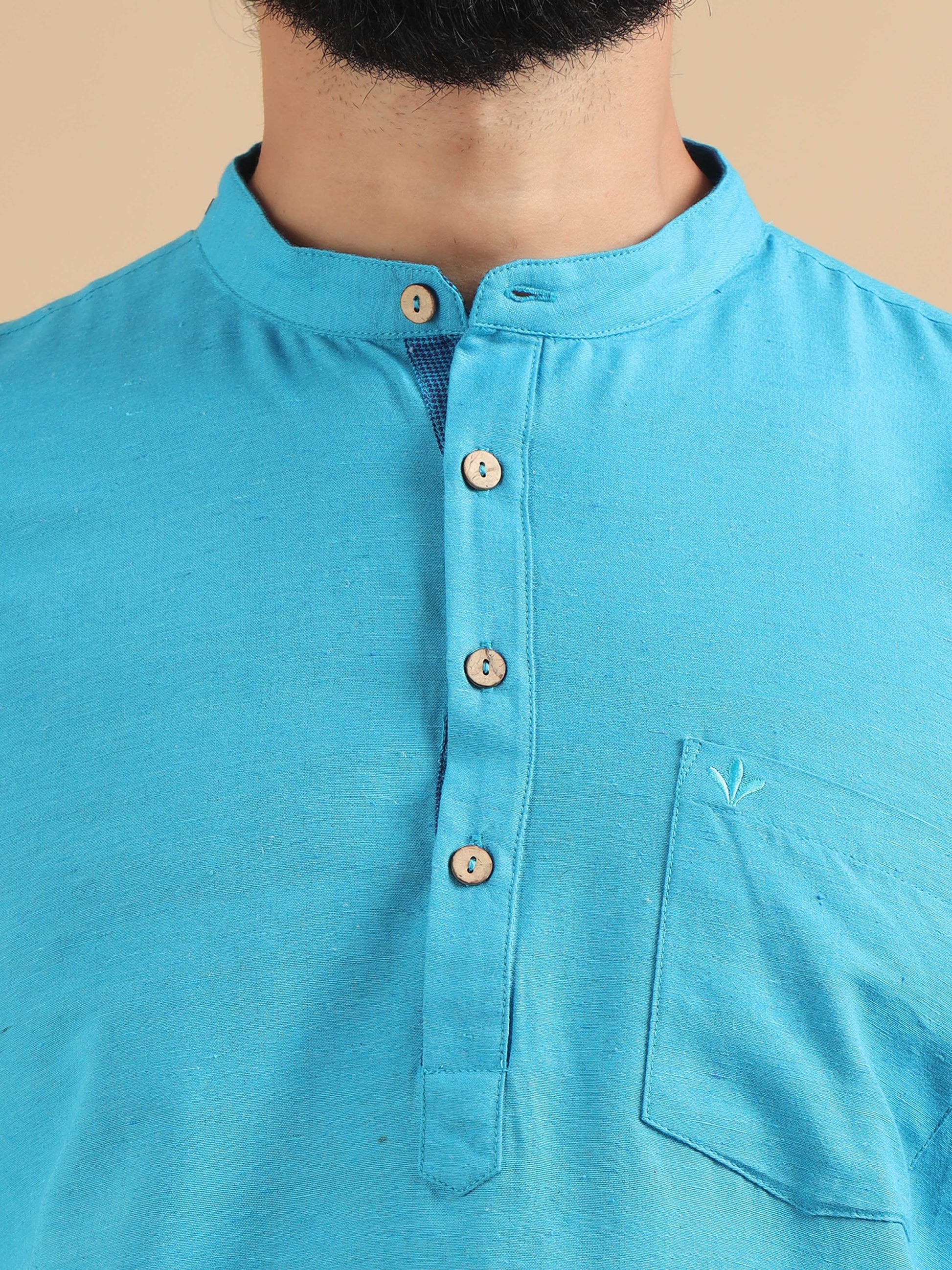 Sky Blue men's short kurta shirt