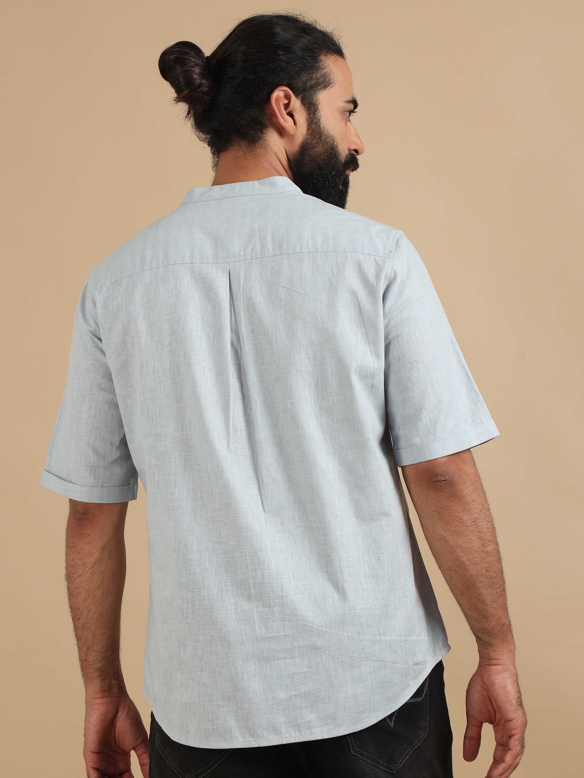 Moon Blue Cotton Short Kurta For Men