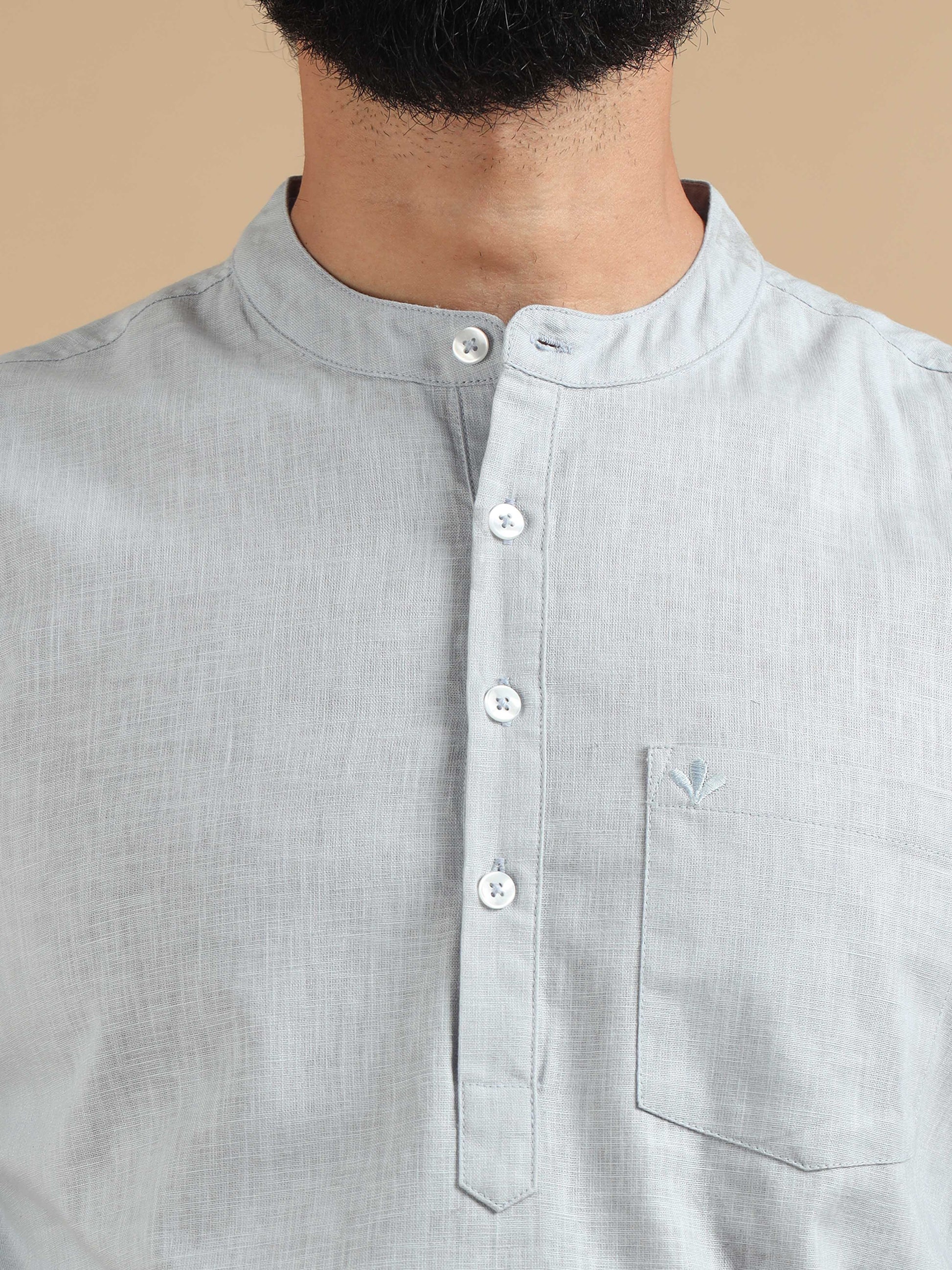 Moon Blue Cotton Short Kurta For Men