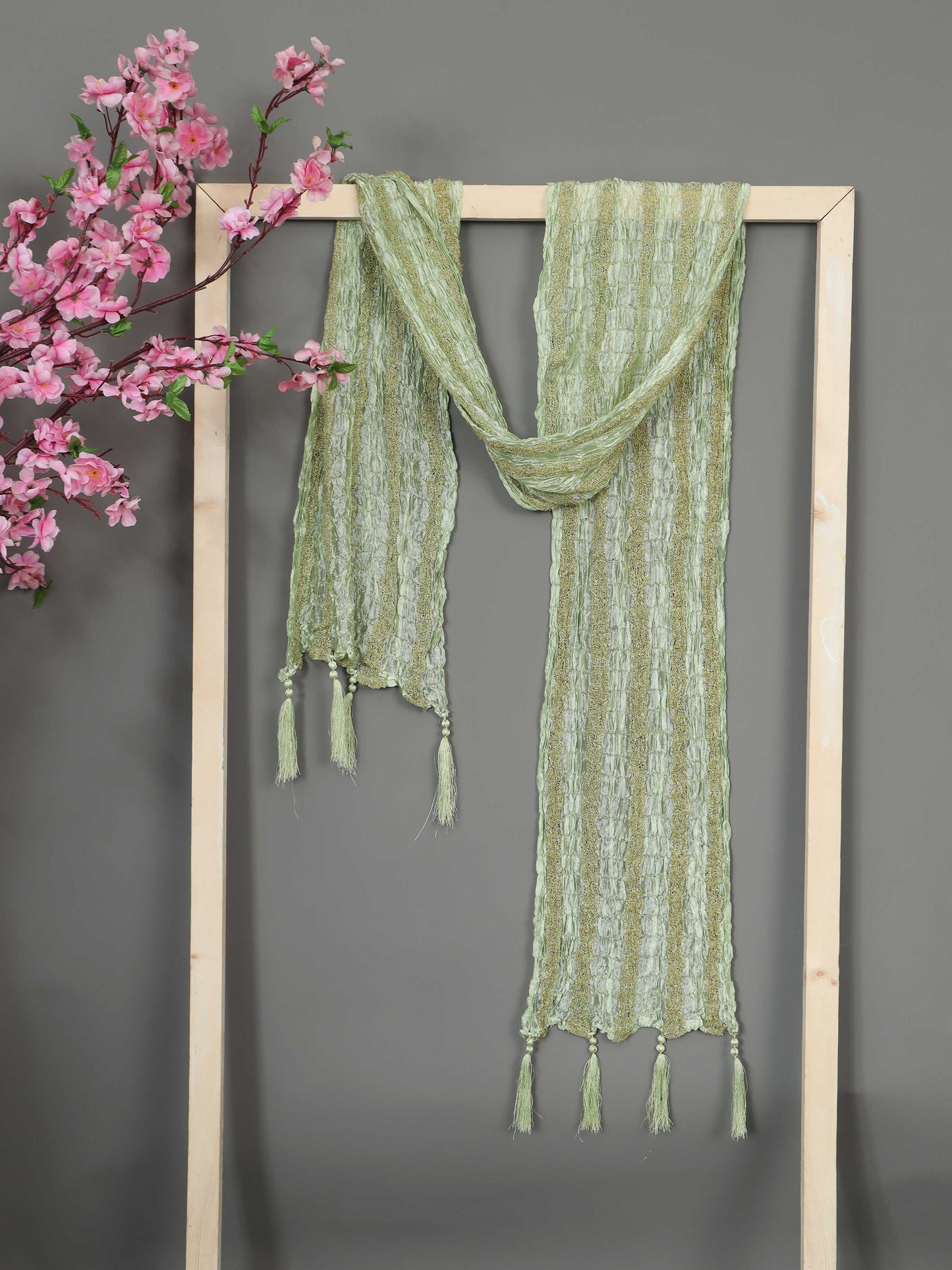 Pista Green Banarasi Stole for Men